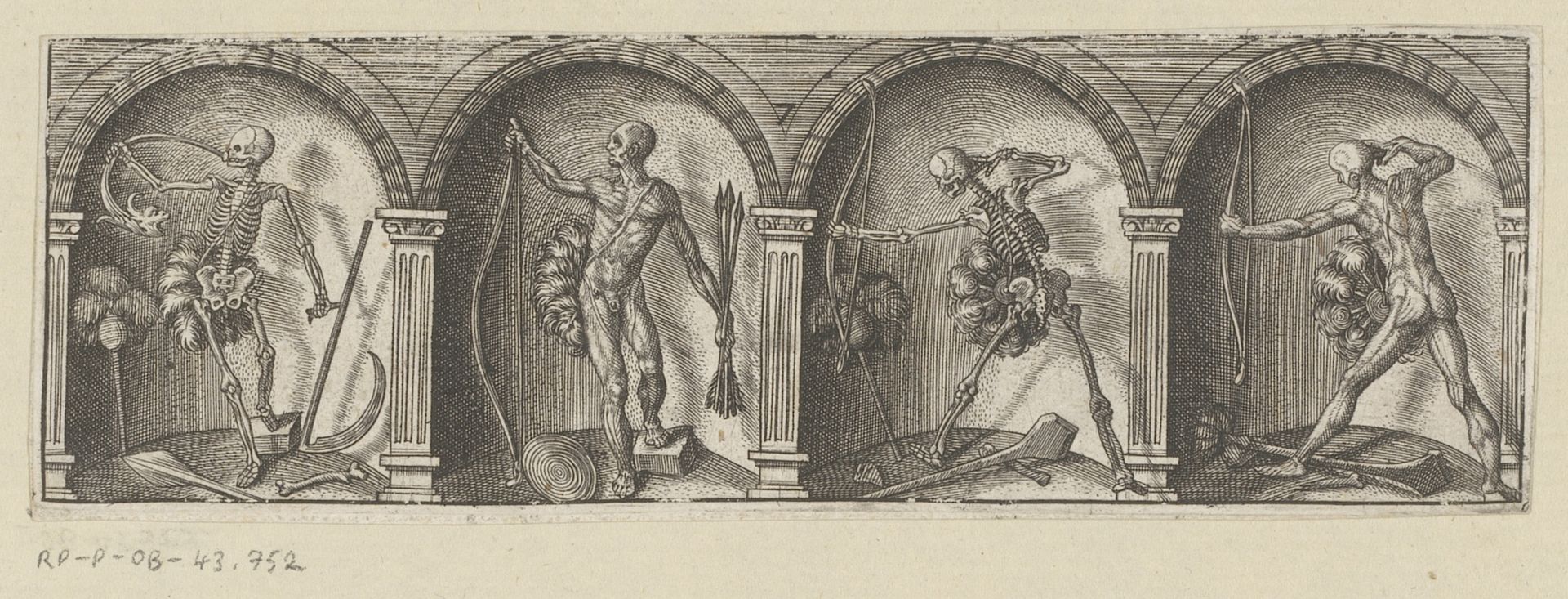 Houdingen van boogschutters in verschillende stadia van ontleding by Antoine Jacquard