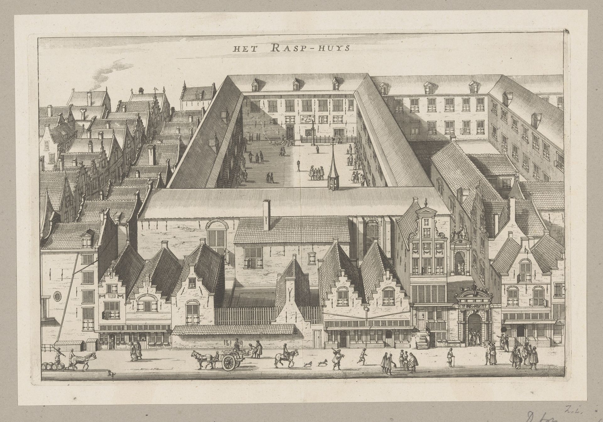 Vogelvluchtaanzicht op het Rasphuis te Amsterdam by Jacob van Meurs