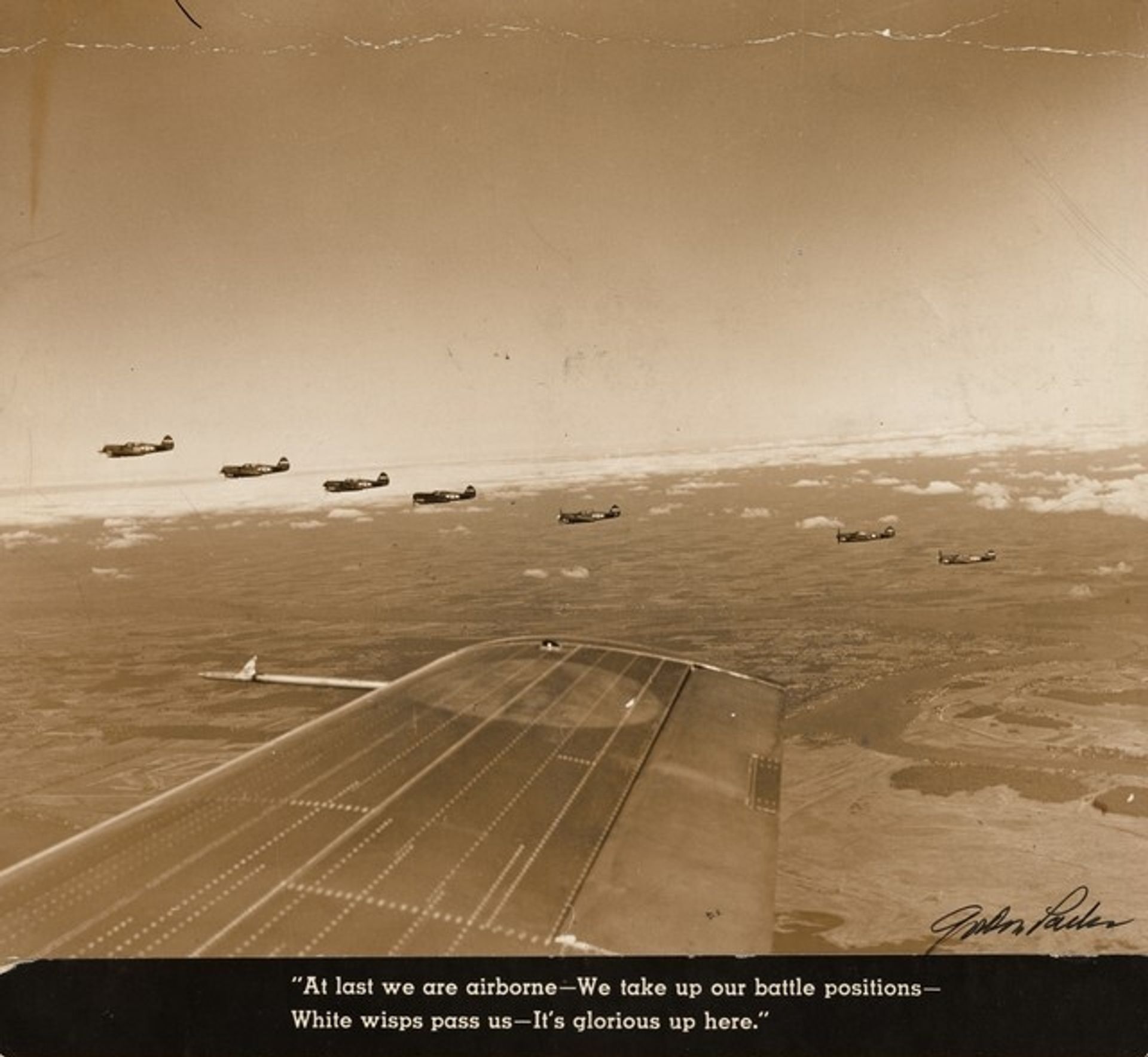 332nd Fighter Group in Flight, Selfridge Field, Michigan ("At last we are airborne—We take up our battle positions—White wisps pass us—It's glorious up here.") by Gordon Parks