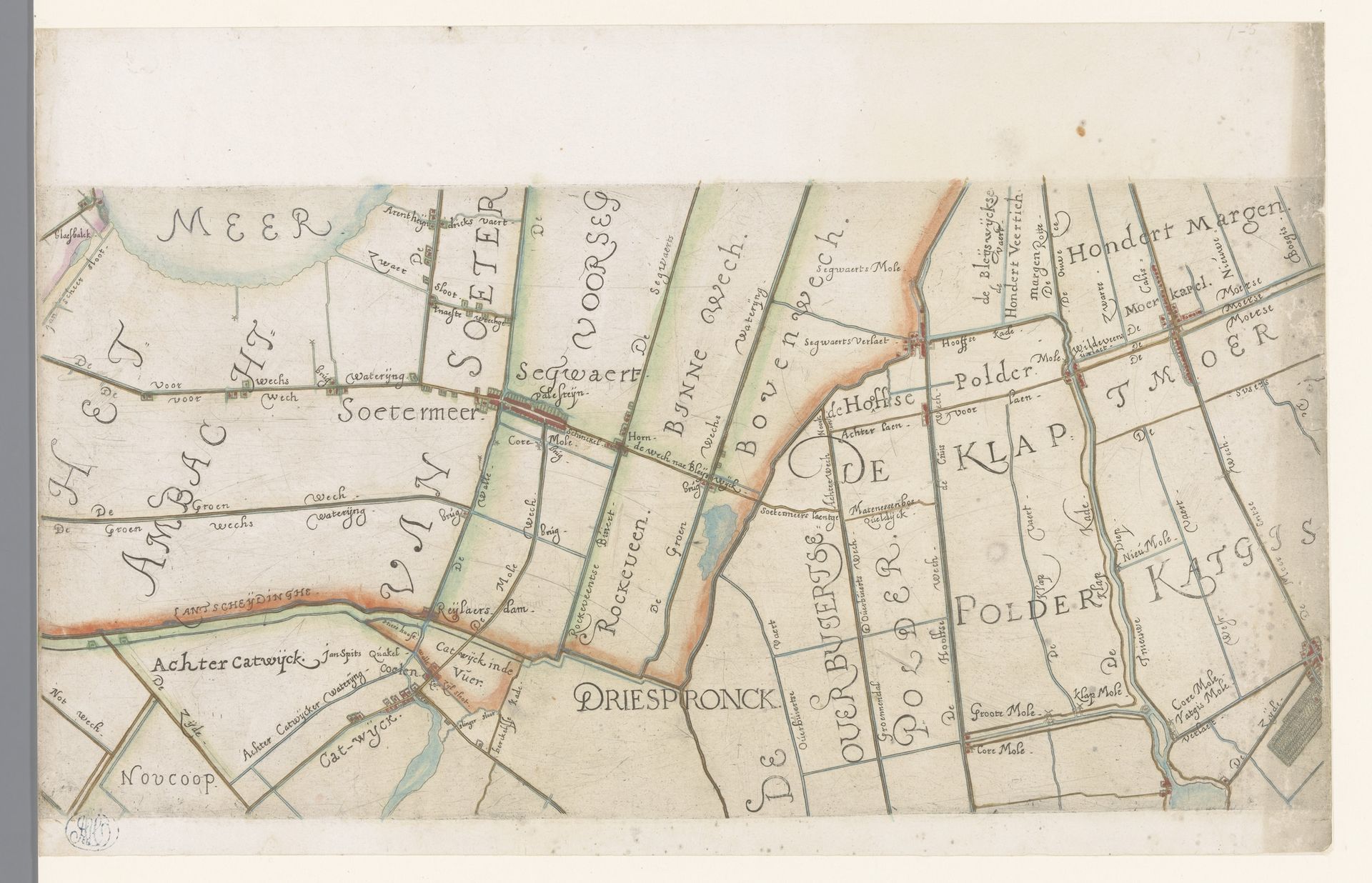 Deel van een kaart van het Hoogheemraadschap van Rijnland, met Zoetermeer en omgeving by Floris Balthasarsz van Berckenrode