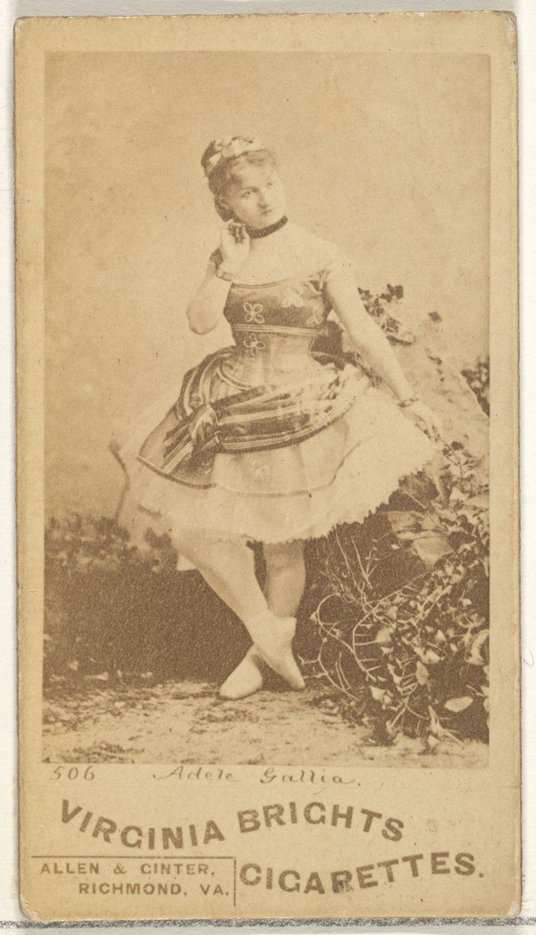 Card 506, Adele Gallia, from the Actors and Actresses series (N45, Type 1) for Virginia Brights Cigarettes by Allen & Ginter