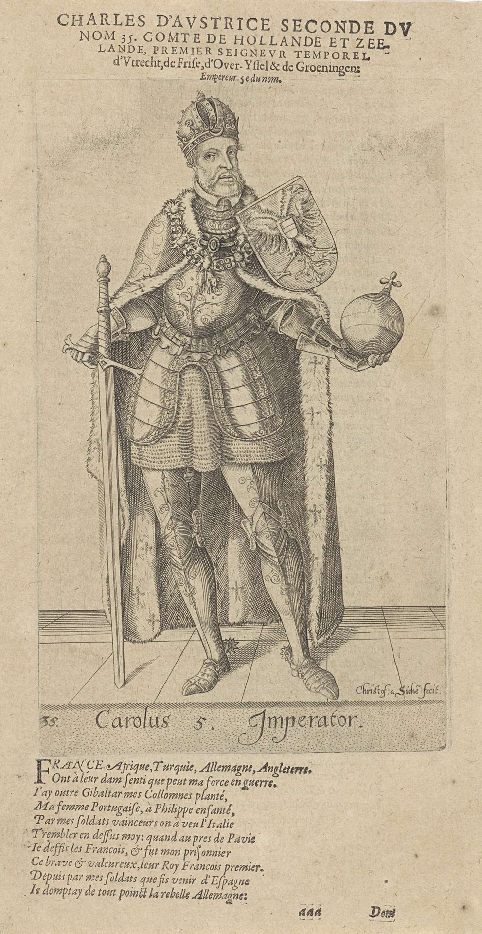 Portret van Karel V van Habsburg, Duits keizer, koning van Spanje by Christoffel van Sichem I