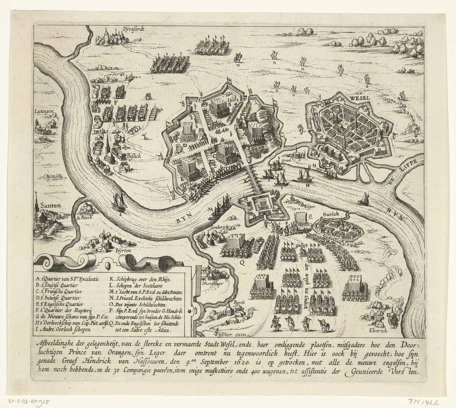 Het Staatse leger onder Maurits gelegerd bij Wesel, 1620 by Claes Jansz. Visscher