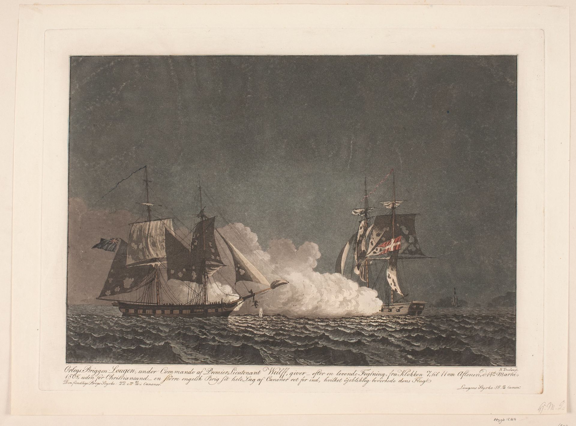 Kampen mellem briggen Lougen og en engelsk brig, 14. marts 1808 by Niels Truslew