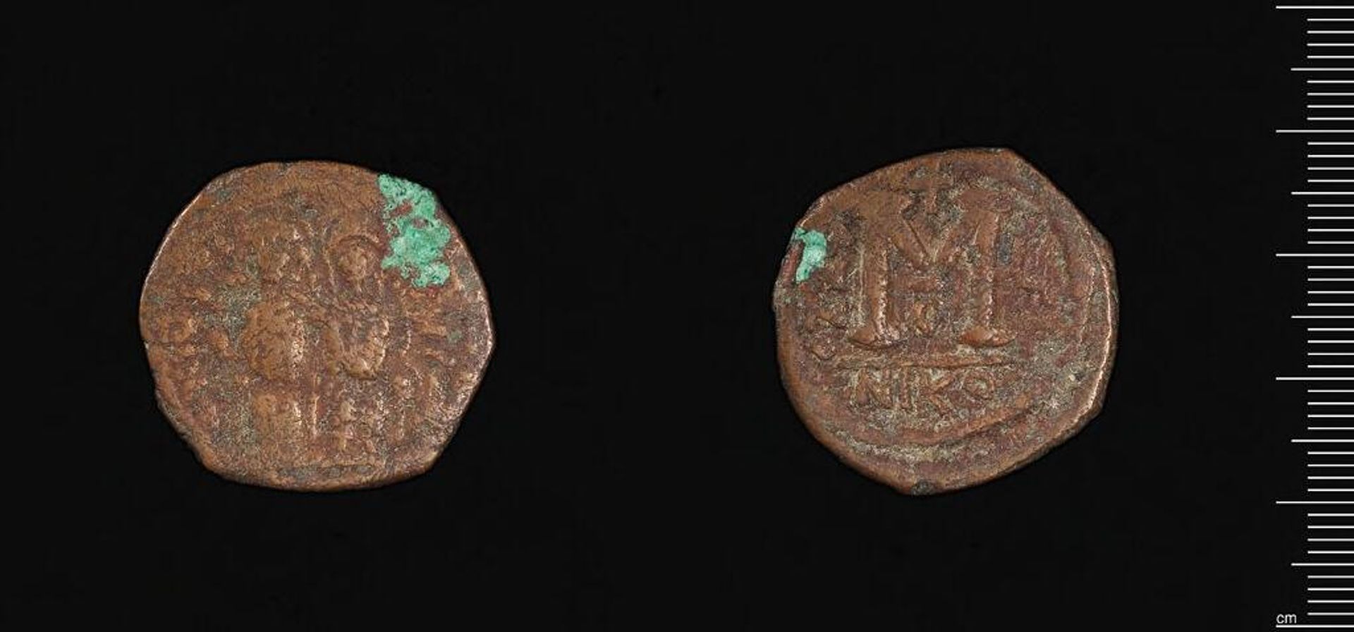 Follis of Justinian II and Sophia by Justinian II
