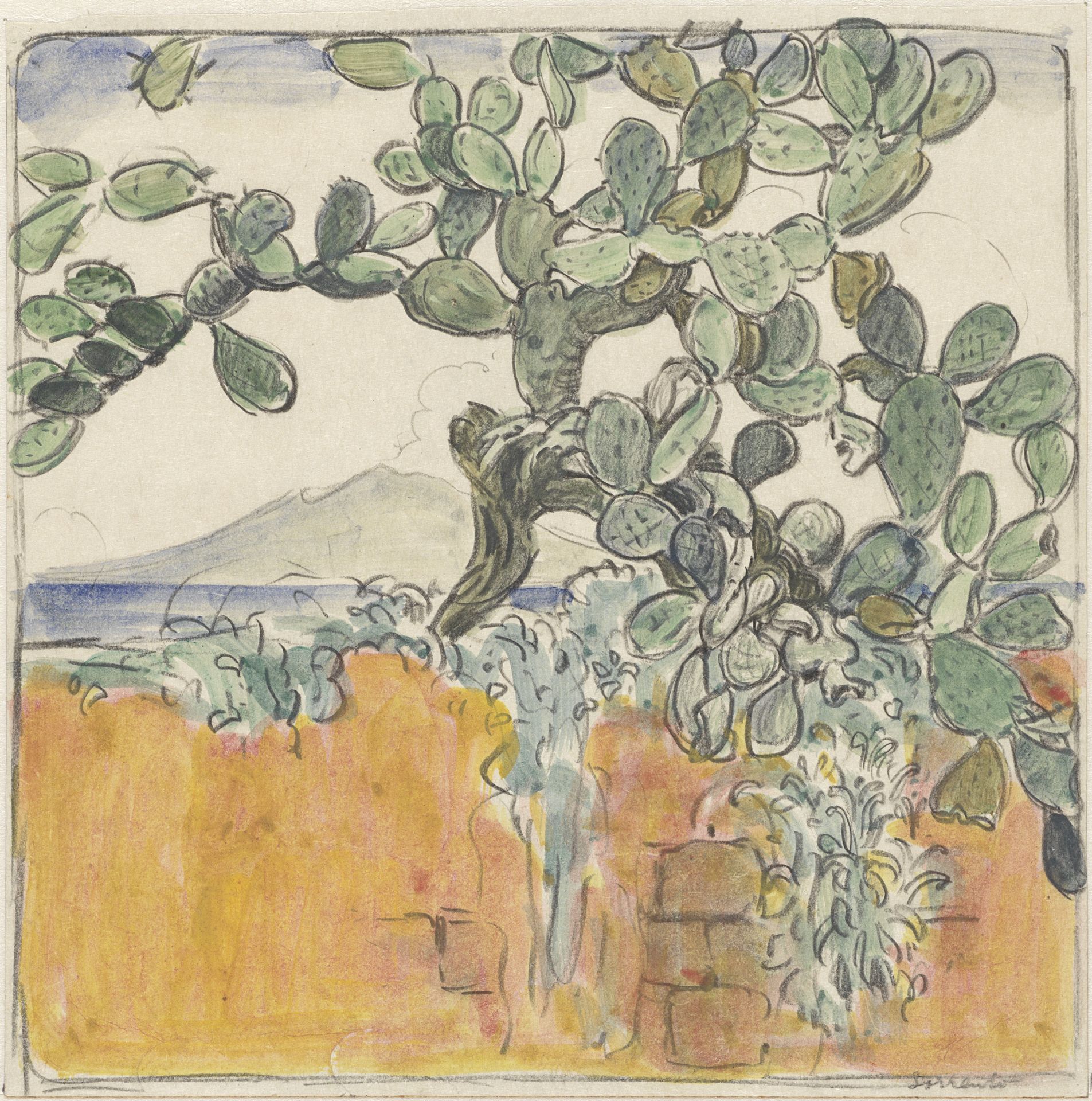 Gezicht met cactus op de berg Vesuvius vanuit Sorrento by Wijnand Otto Jan Nieuwenkamp