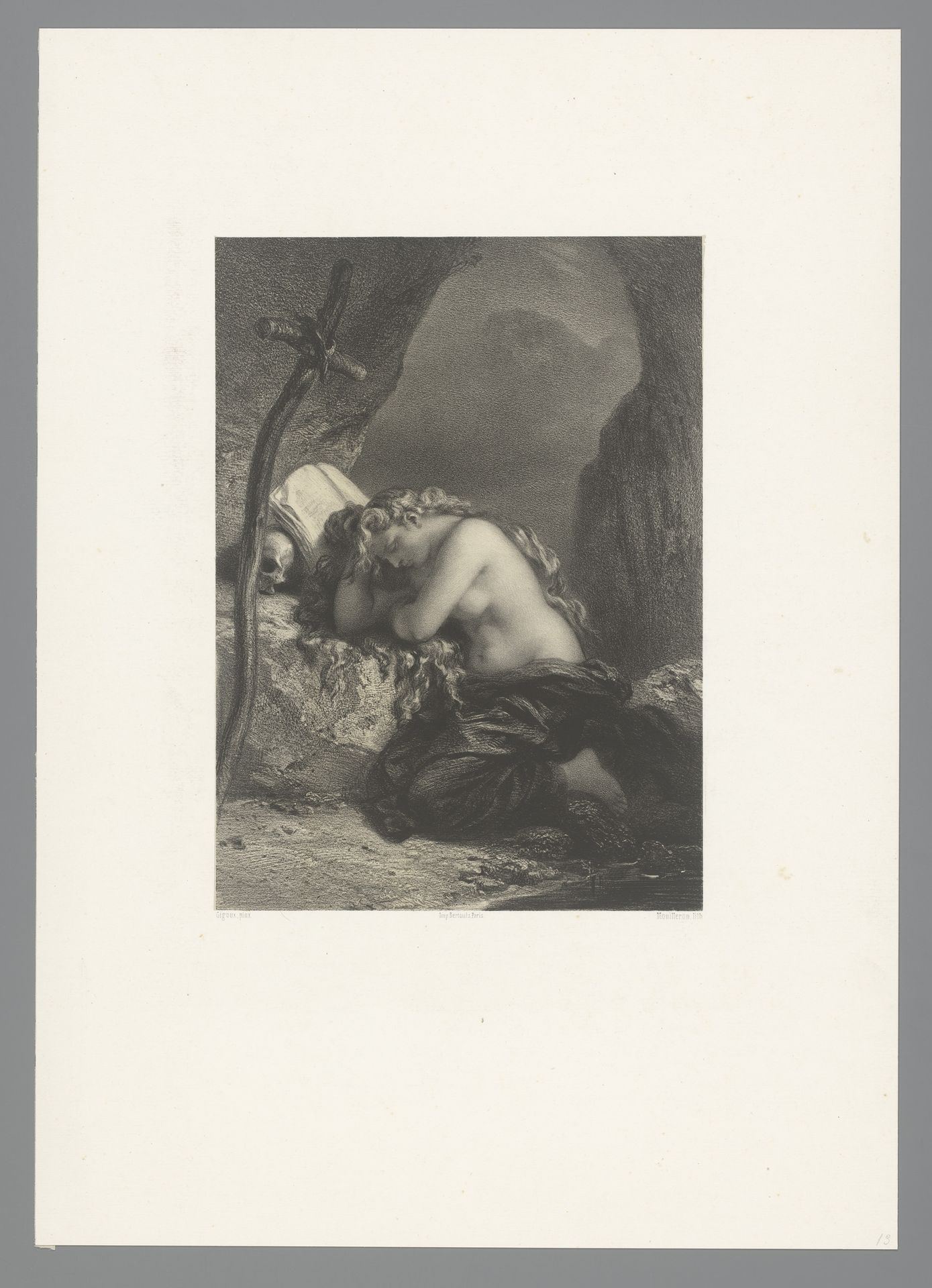 Maria Magdalena met haar hoofd rustend op een rotsblok by Adolphe Mouilleron