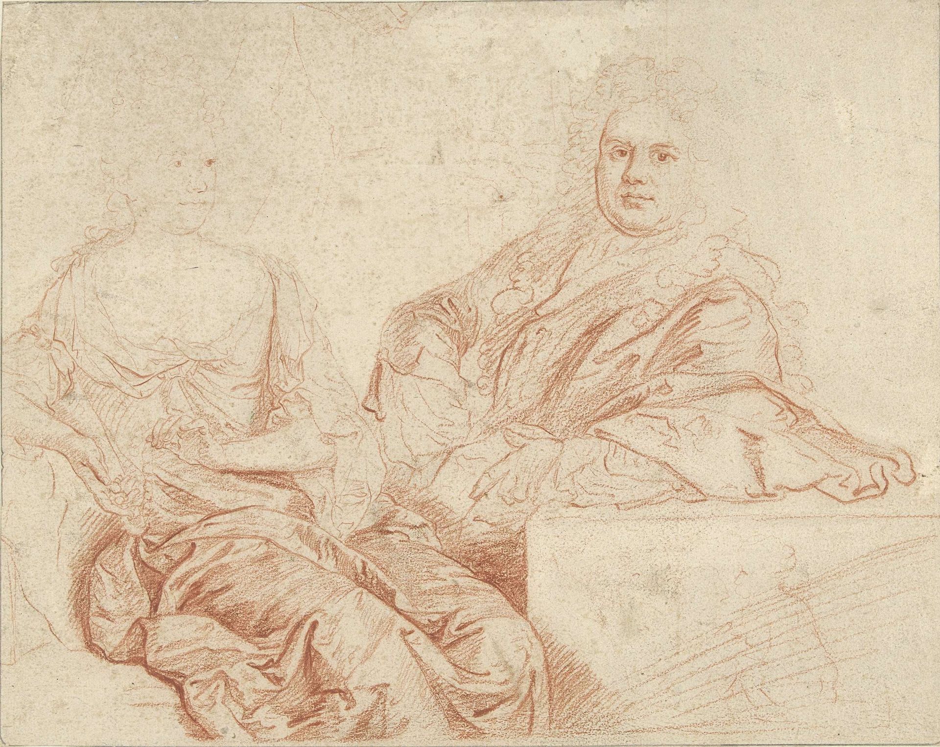 Portret van Grinling Gibbons en zijn vrouw by John Closterman