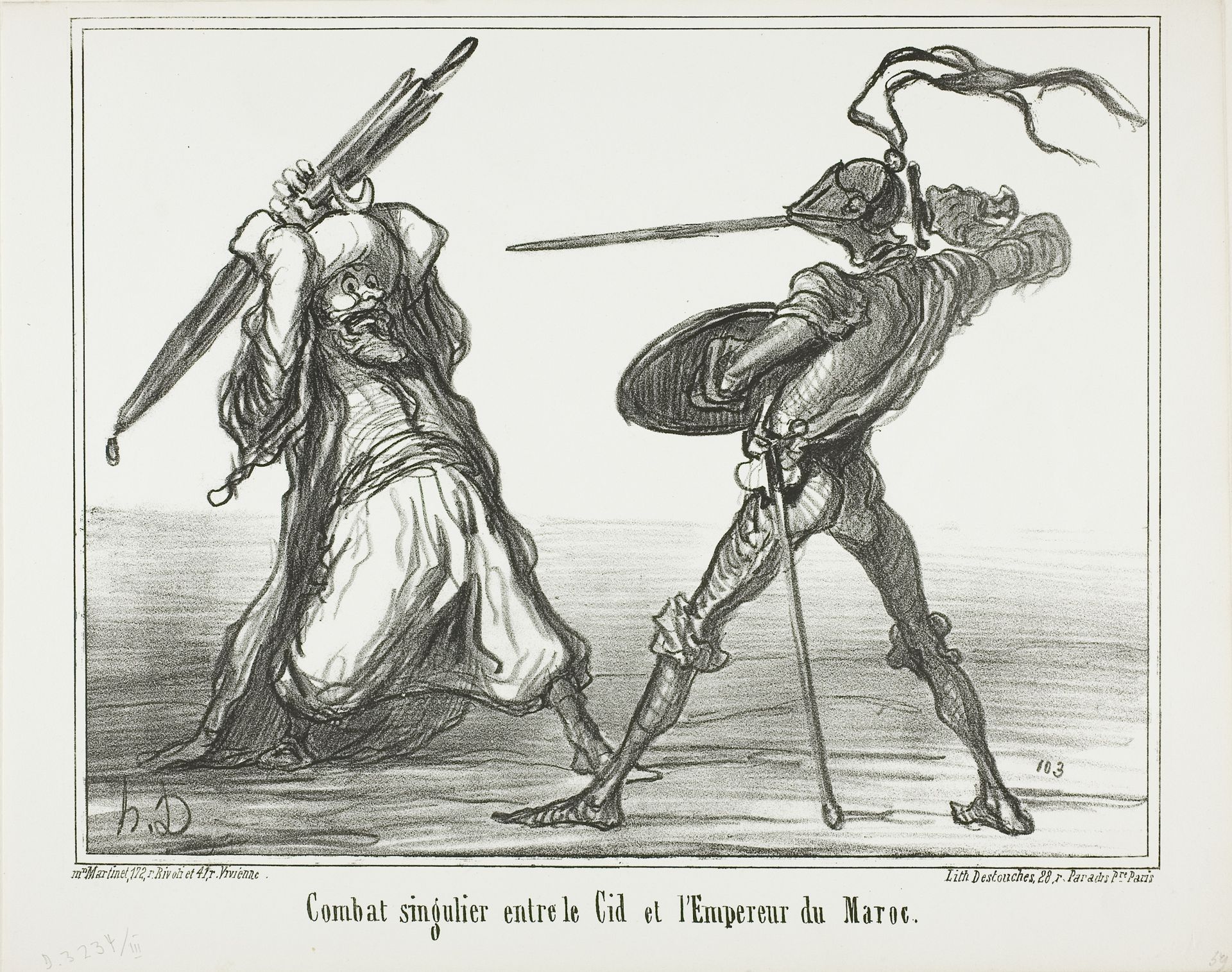 A Unusual Battle Between El Cid and the Emperor of Morocco, plate 117 from Actualités by Honoré Daumier