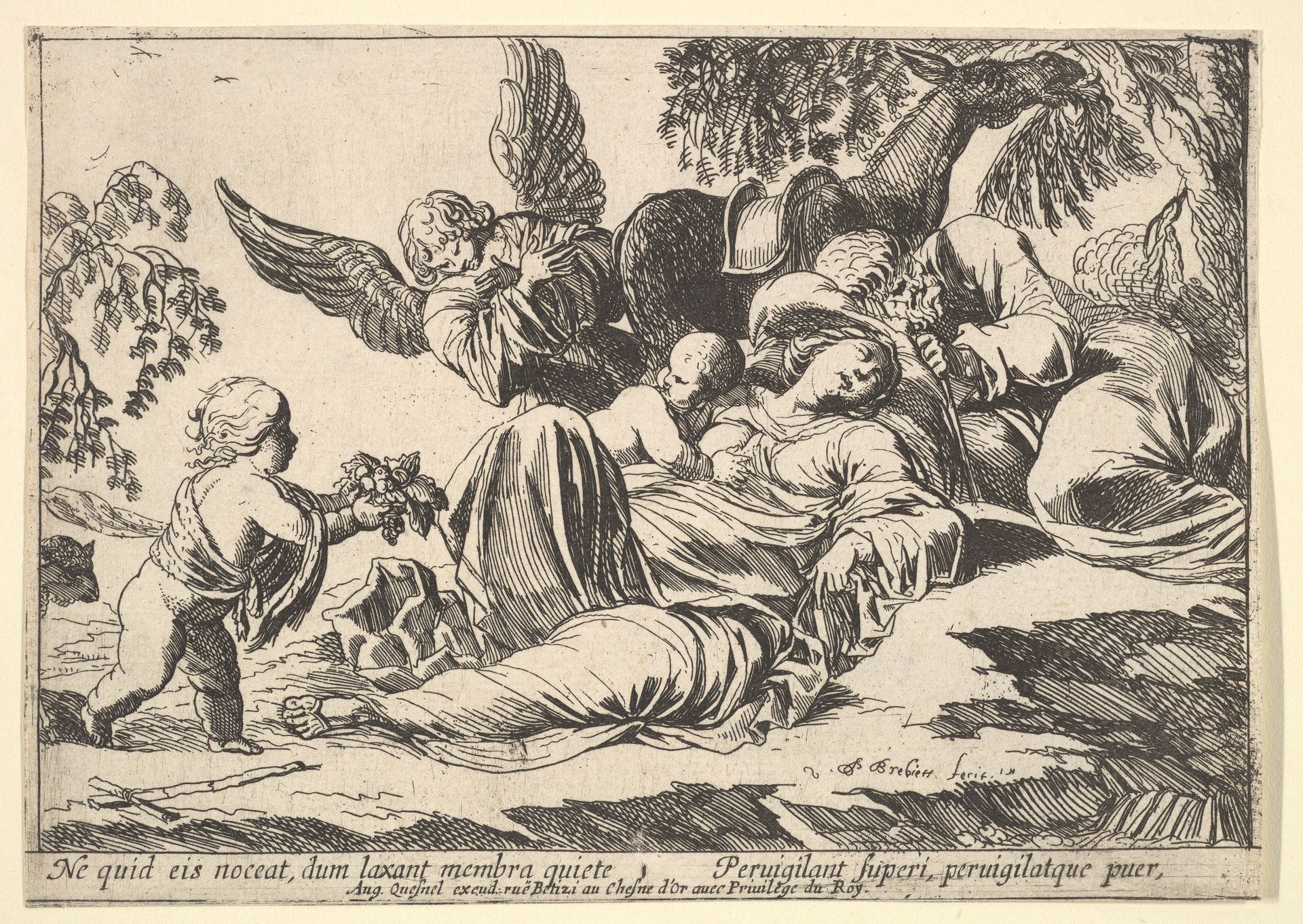 Angels Giving Fruit to the Sleeping Holy Family by Pierre Brebiette