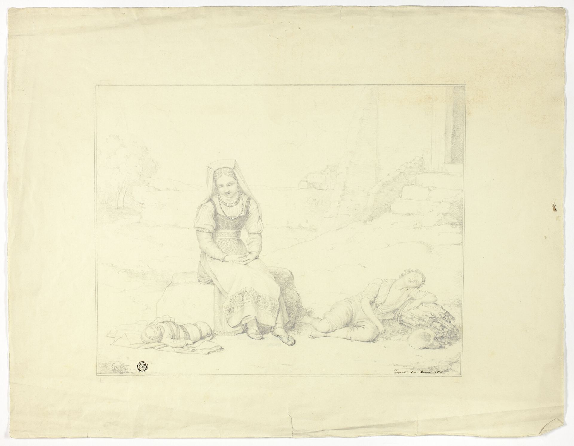 Roman Peasant Woman and Sleeping Children by Giovanni Tognolli