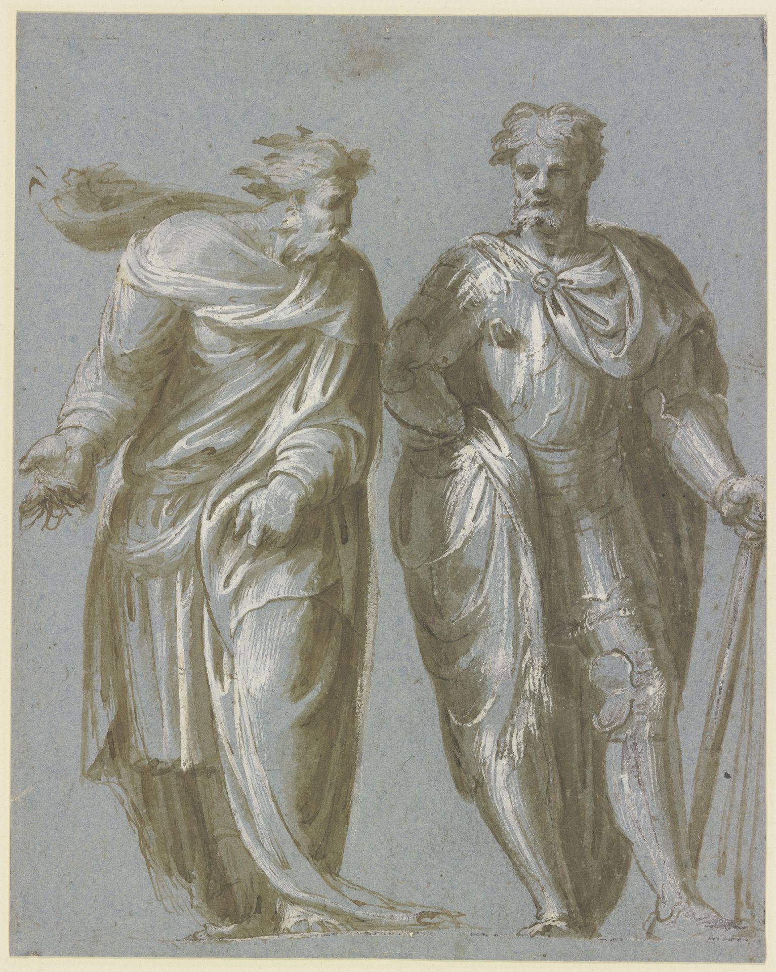 Zwei beieinander stehende Männer, der linke im Philosophenmantel mit weisender Geste, der rechte als Feldherr by Palma il Giovane