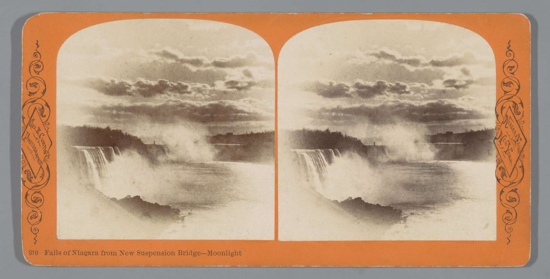Niagarawatervallen gezien vanaf de Niagara Clifton Brug bij nacht by George E. Curtis