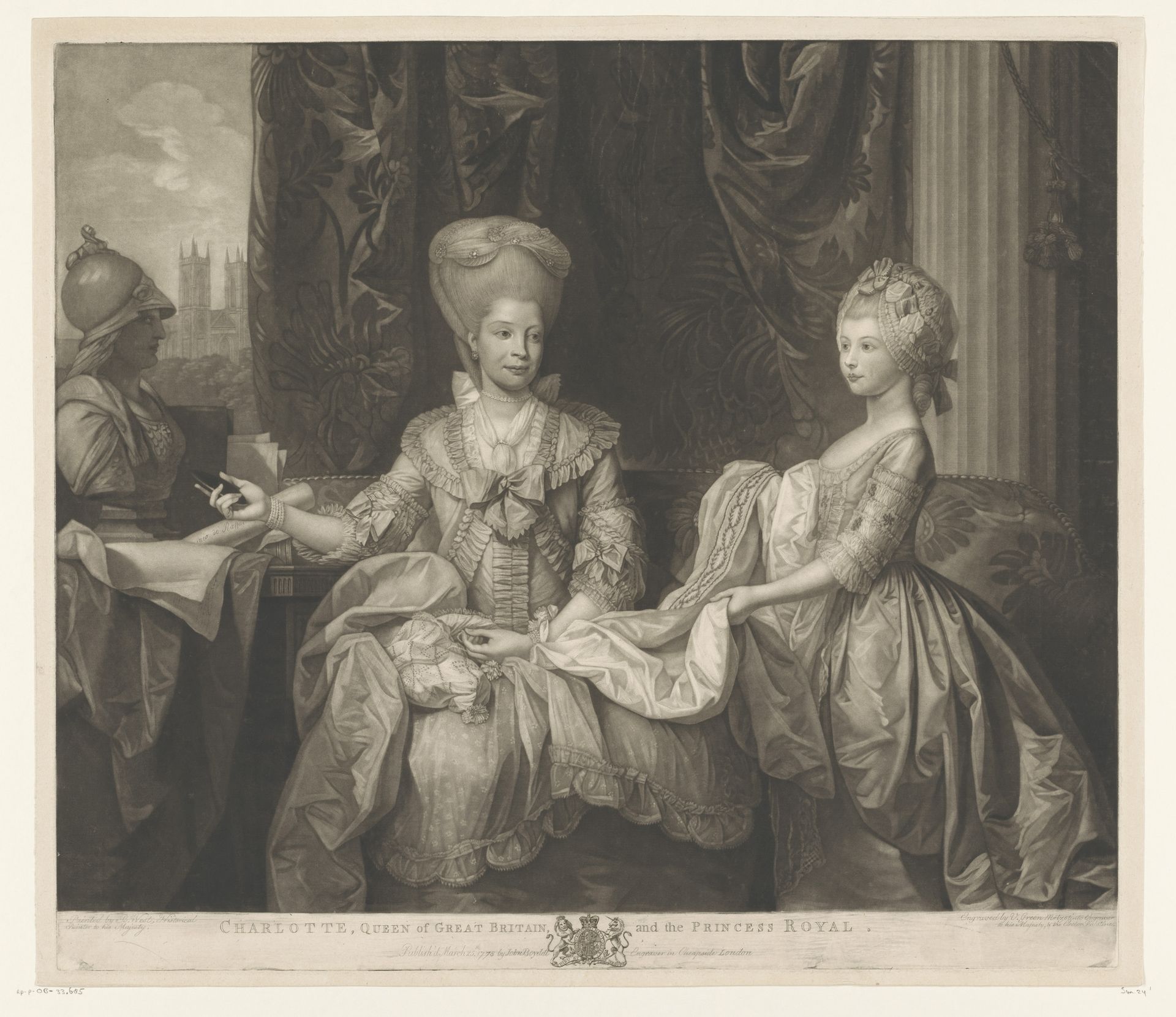 Portret van Charlotte van Mecklenburg-Strelitz en haar dochter Charlotte by Valentine Green