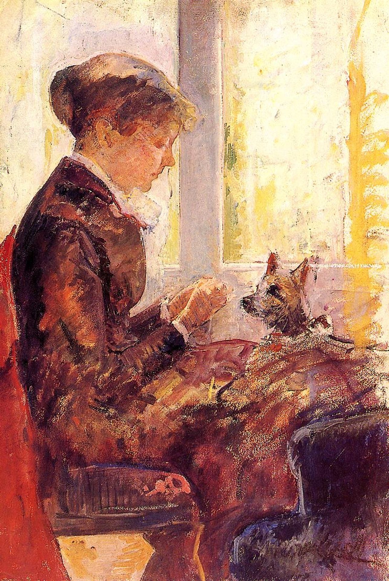 Woman by a Window Feeding Her Dog by Mary Cassatt