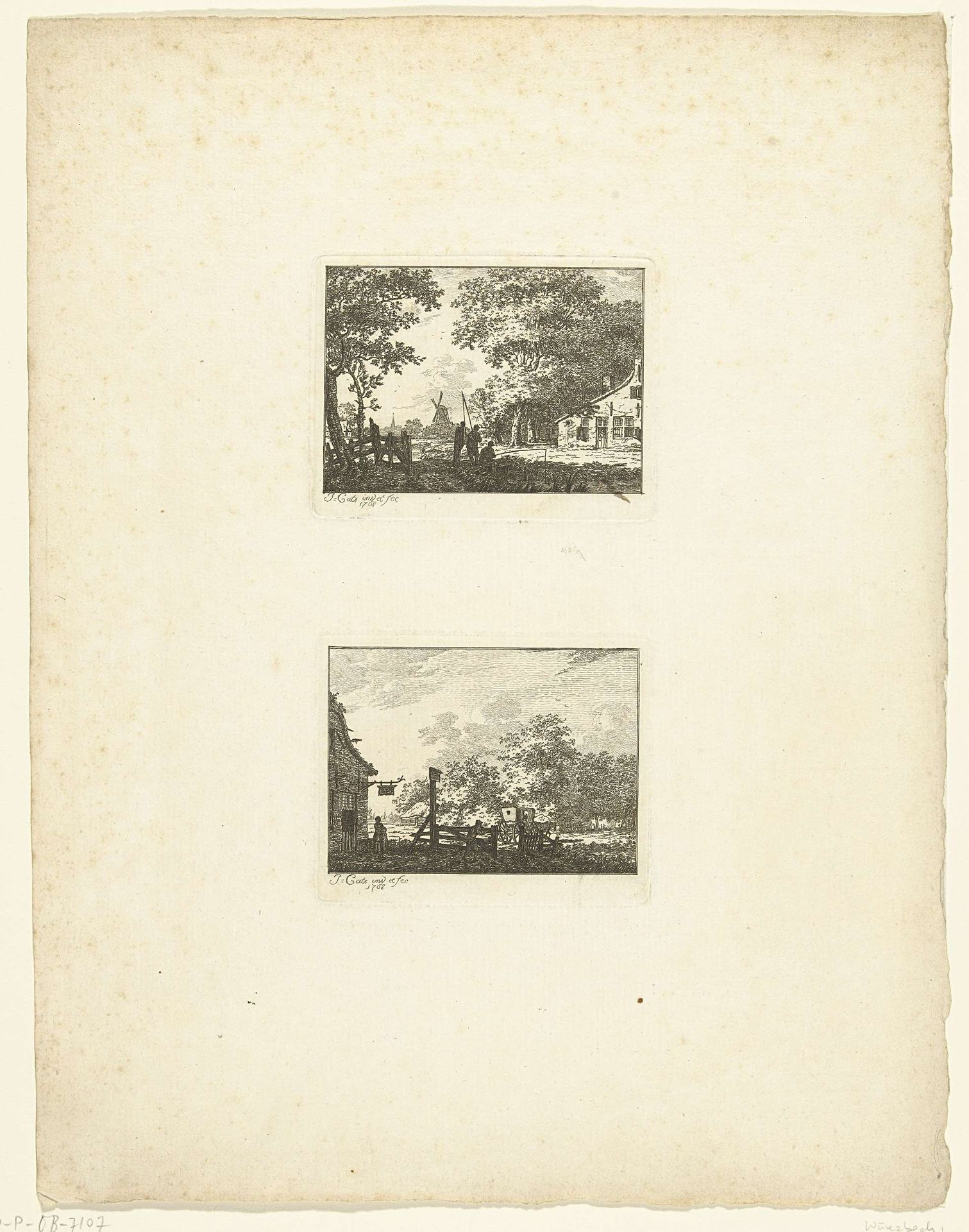 Landschap met hengelaar en landschap met kar voor herberg by Jacob Cats