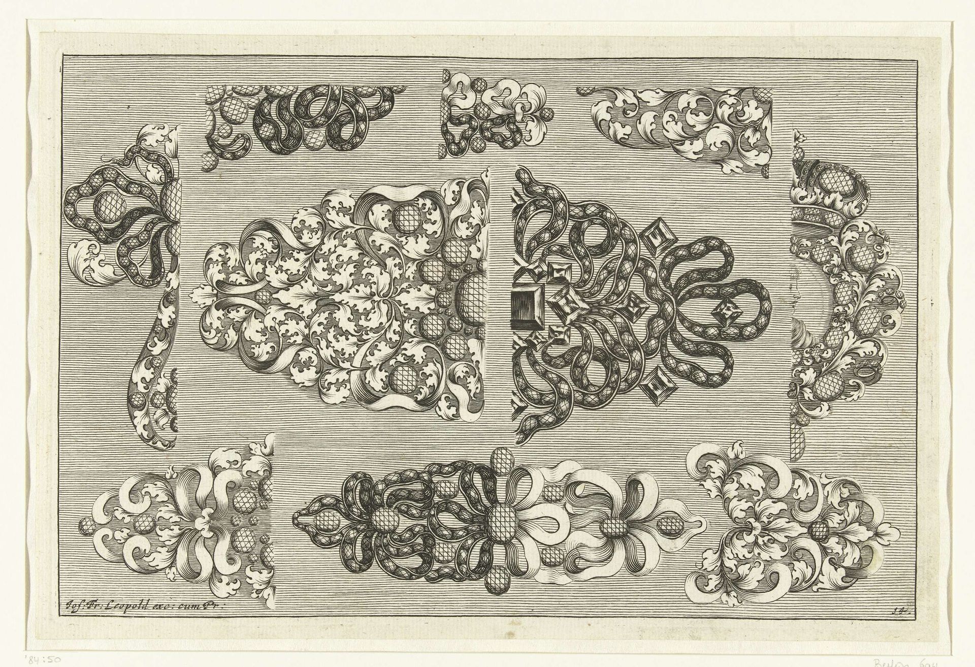 Tien ontwerpen voor juwelen by Joseph Friedrich Leopold