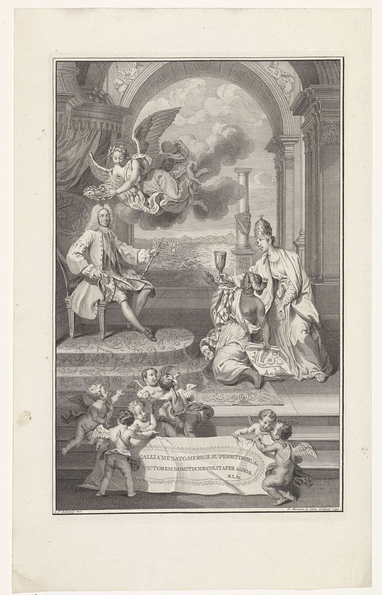Koning Filips V van Spanje gelauwerd en geëerd by François Morellon La Cave