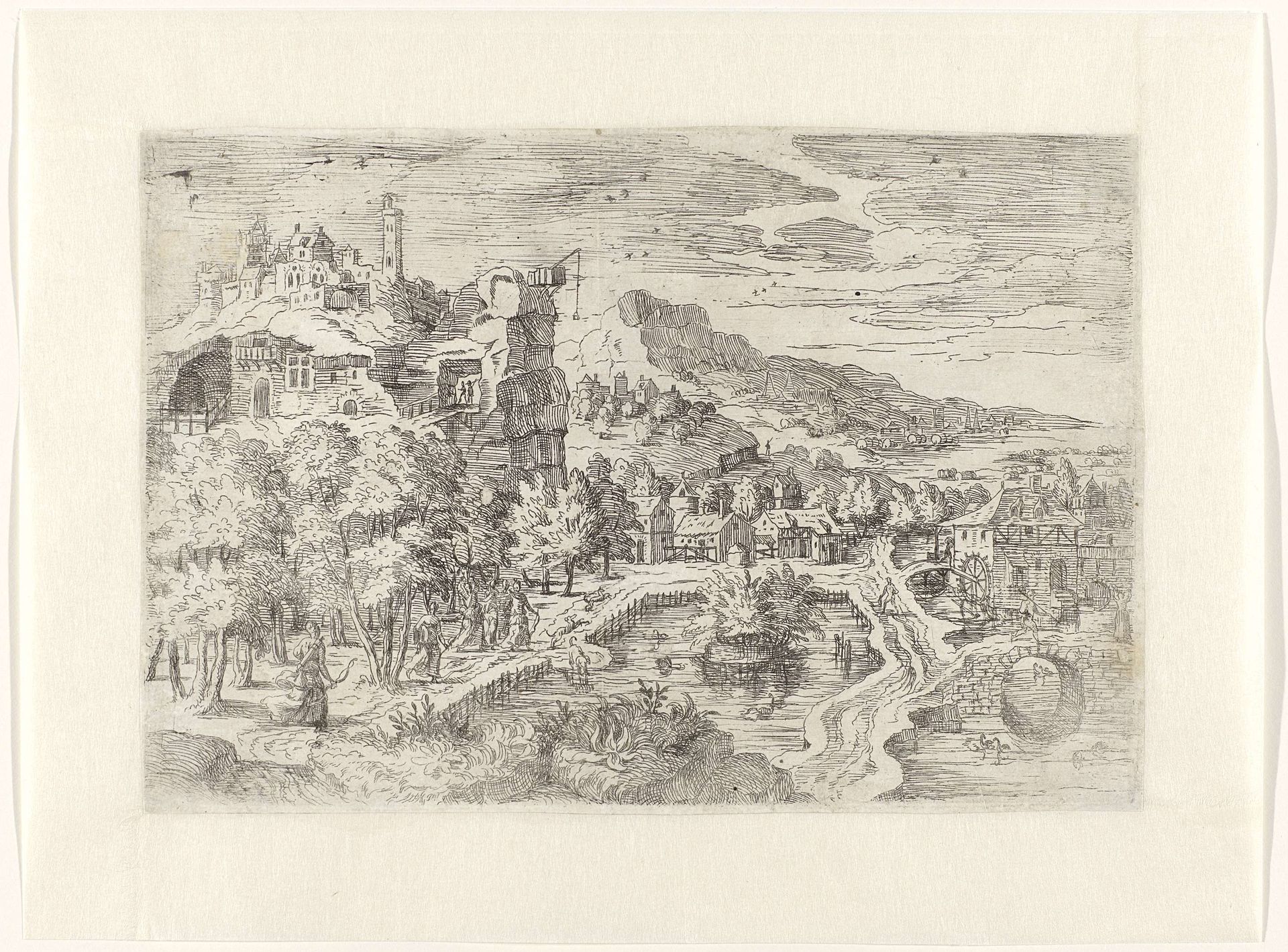 Landschap met vrouwen op jacht by Battista Angolo del Moro