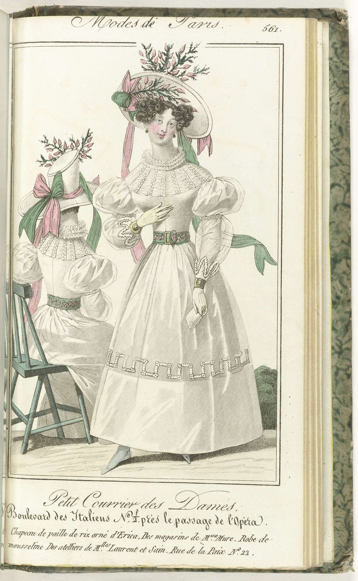 Petit Courrier des Dames, 15 juin 1828, No. 561: Chapeau de paille de riz... by Anonymous