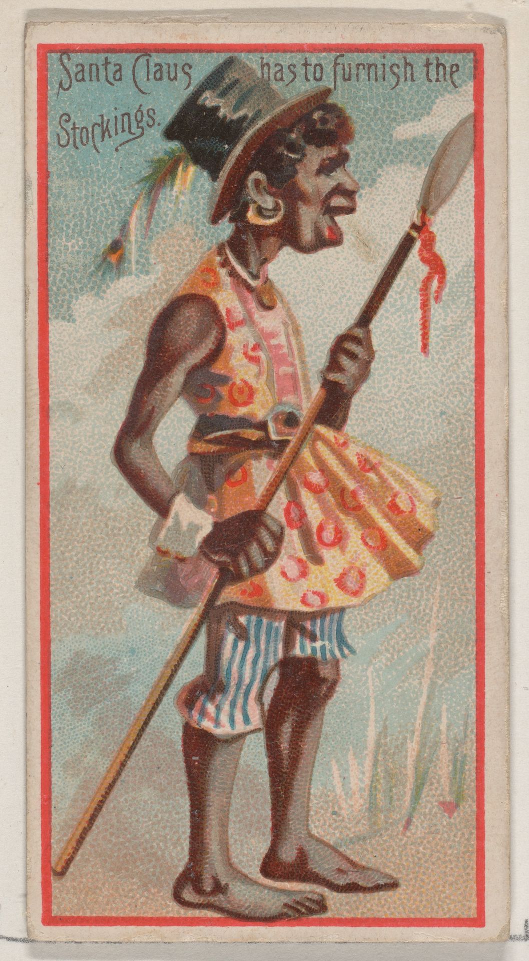 Caricatured figure / Santa Claus has to Furnish the Stockings, from the Jokes series (N87) for Duke brand cigarettes by W. Duke, Sons & Co.