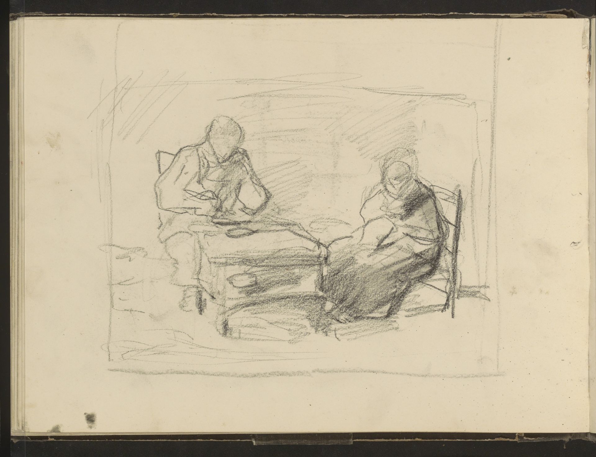 Man en vrouw zittend aan een tafel by Albert Neuhuys