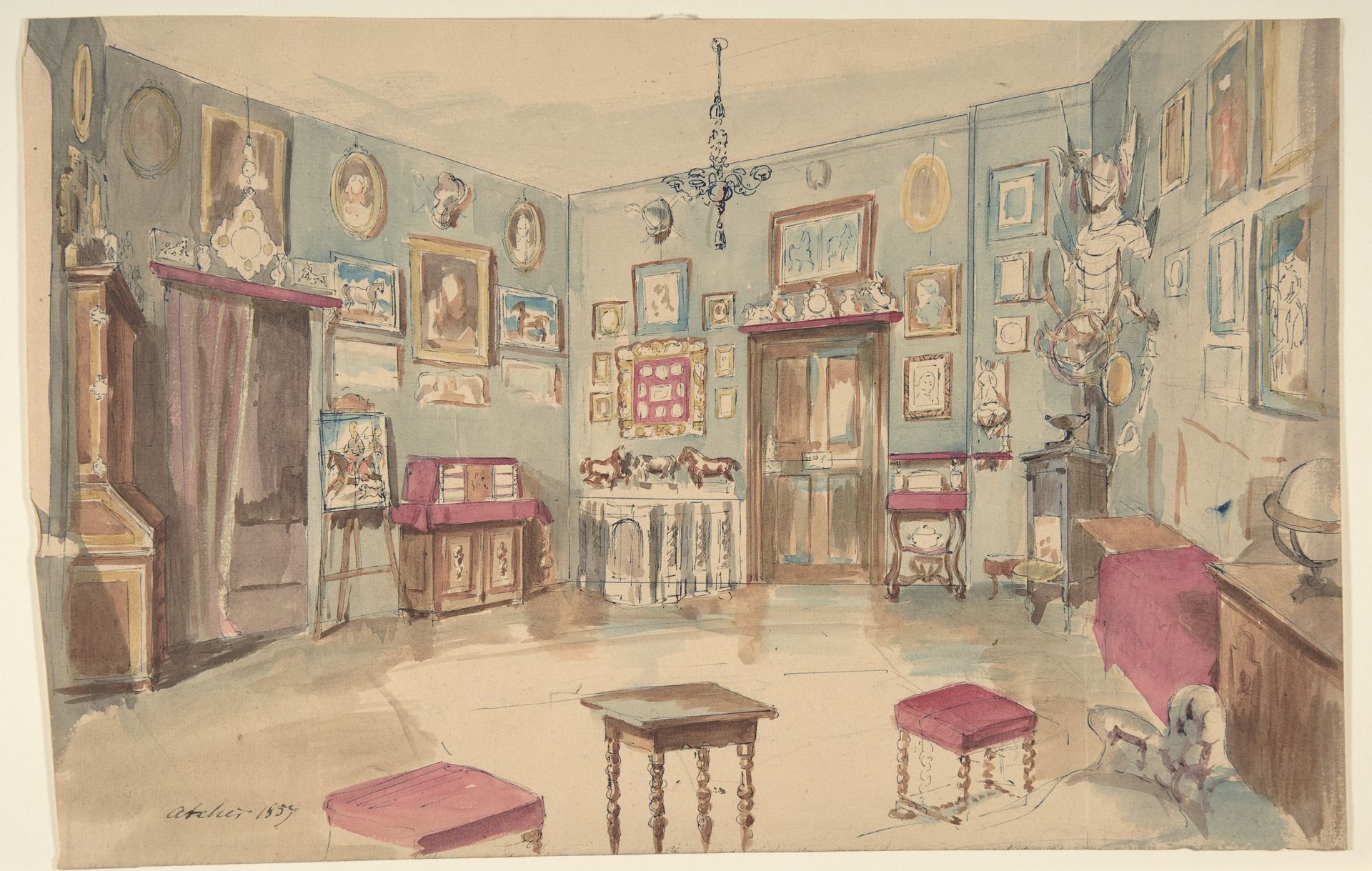 Drawing of an Interior: Atelier by Anonymous