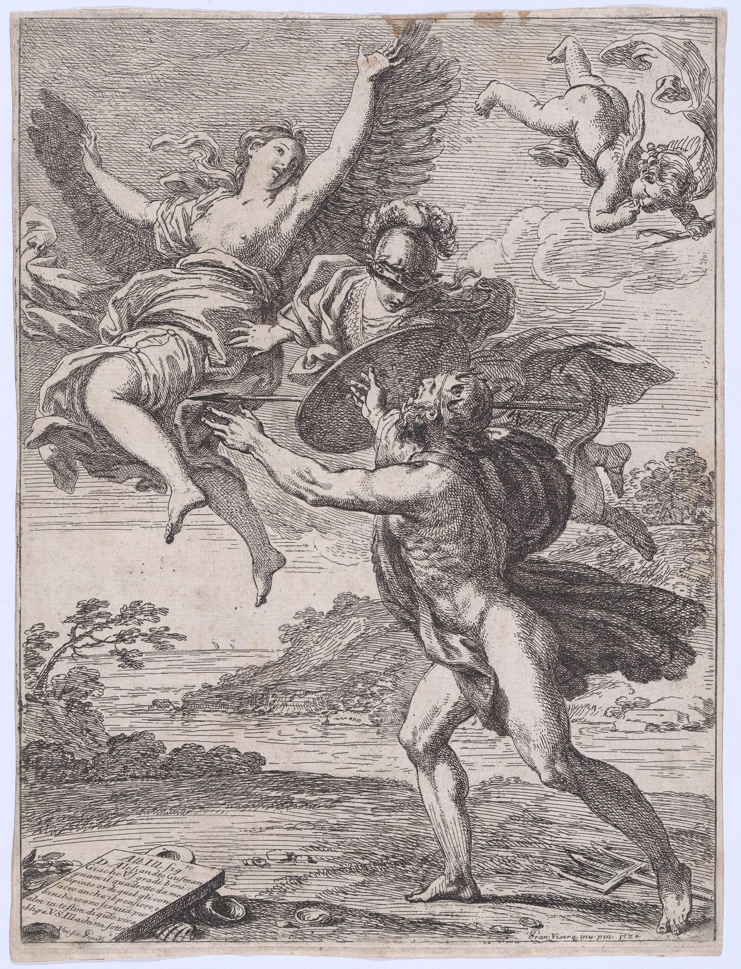 Neptune pursuing Coronis; Minerva interposes herself and turns Coronis into a crow by Francisco Vieira de Mattos (Il Lusitano)