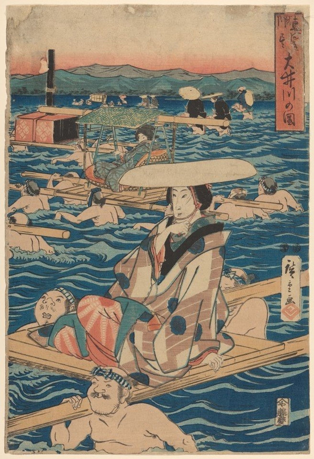 Fording a Broad River by Utagawa Hiroshige