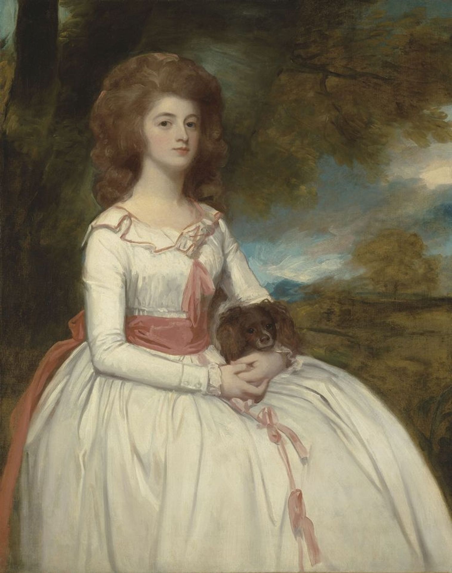 Portrait of Mrs Mary Moody (c. 1767-1820), wife of Samuel Moody, three-quarter-length, in a landscape by George Romney