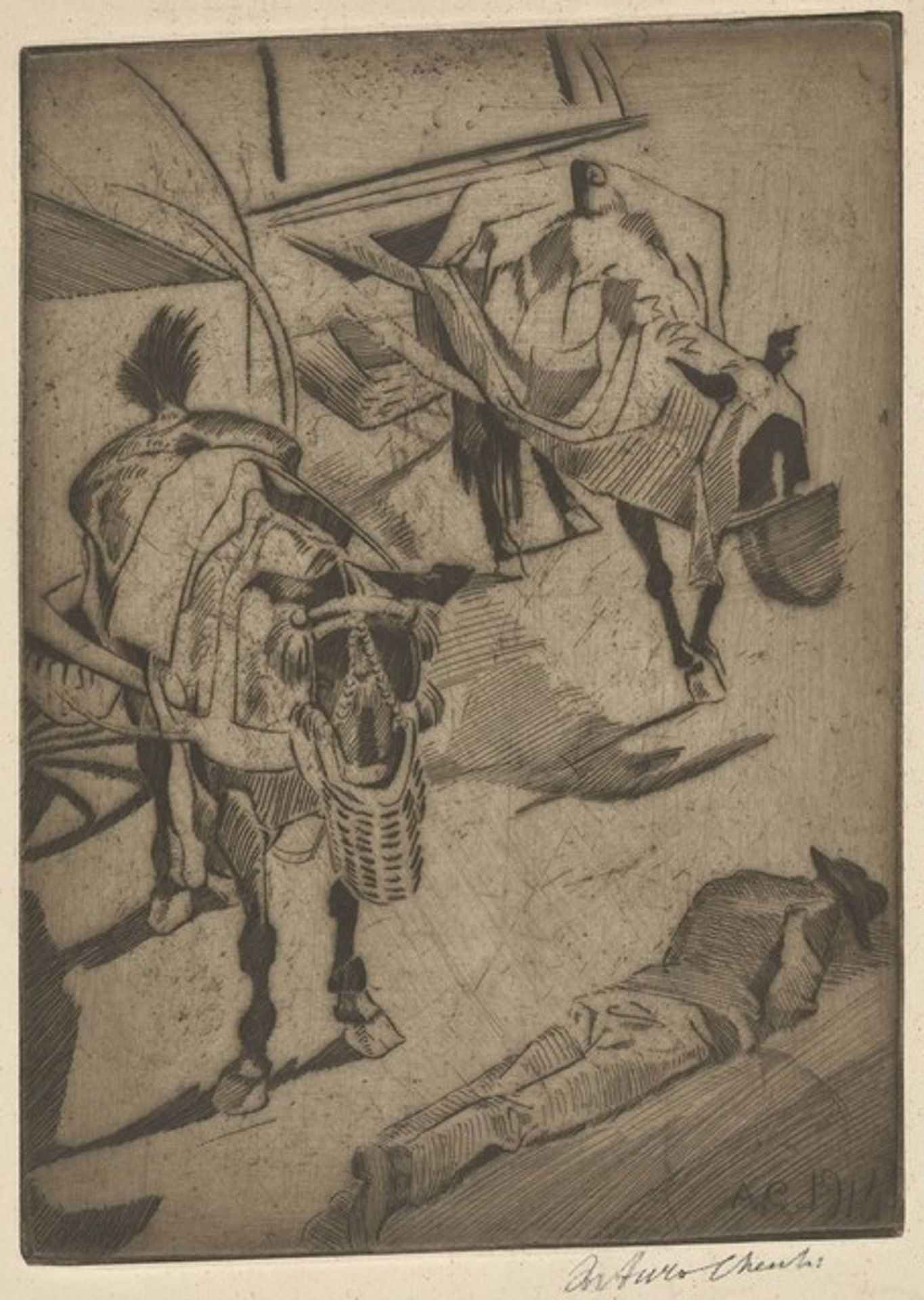 Two Donkeys and a Peasant in the Sun (Due somari e un contadino al sole) by Arturo Checchi