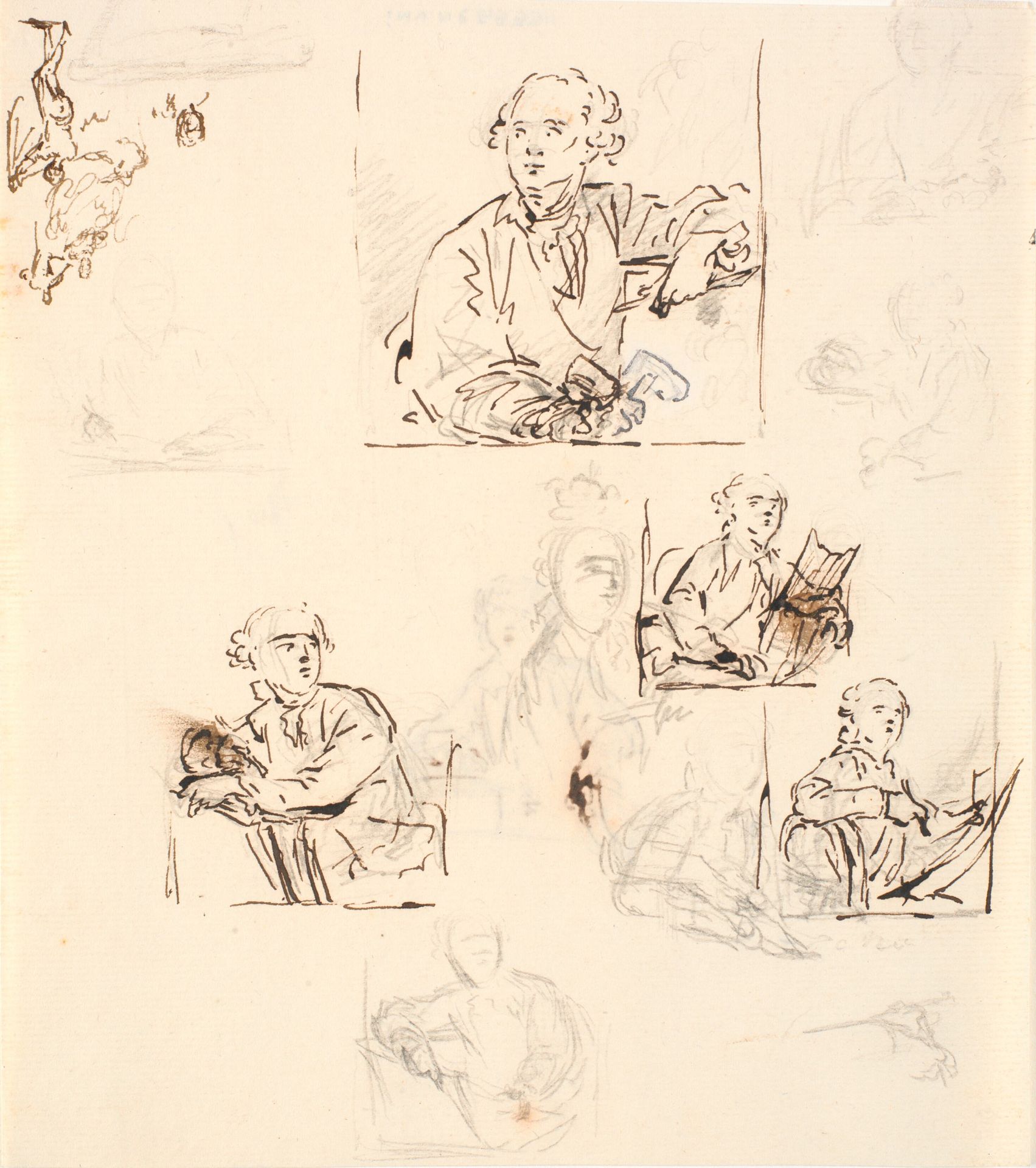 Skitser til maleriet af W.A. Müller, Kunstakademiet, samt en lille figurskitse by C.A. Lorentzen