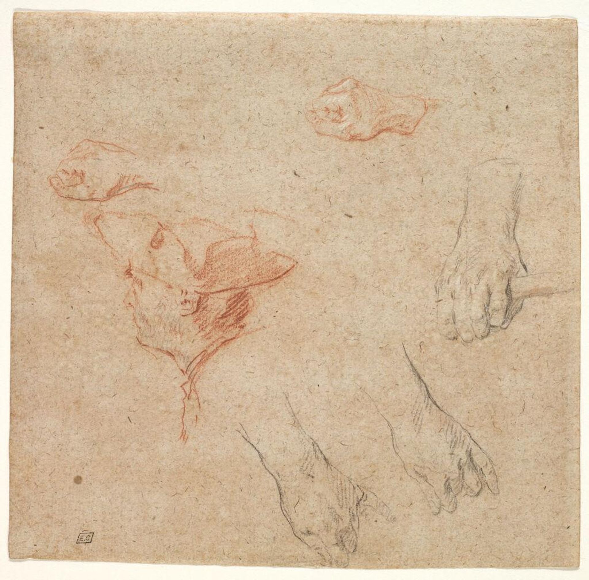 Study of Head and Hands, related to Gillot's "The Two Carriages" by Nicolas Lancret