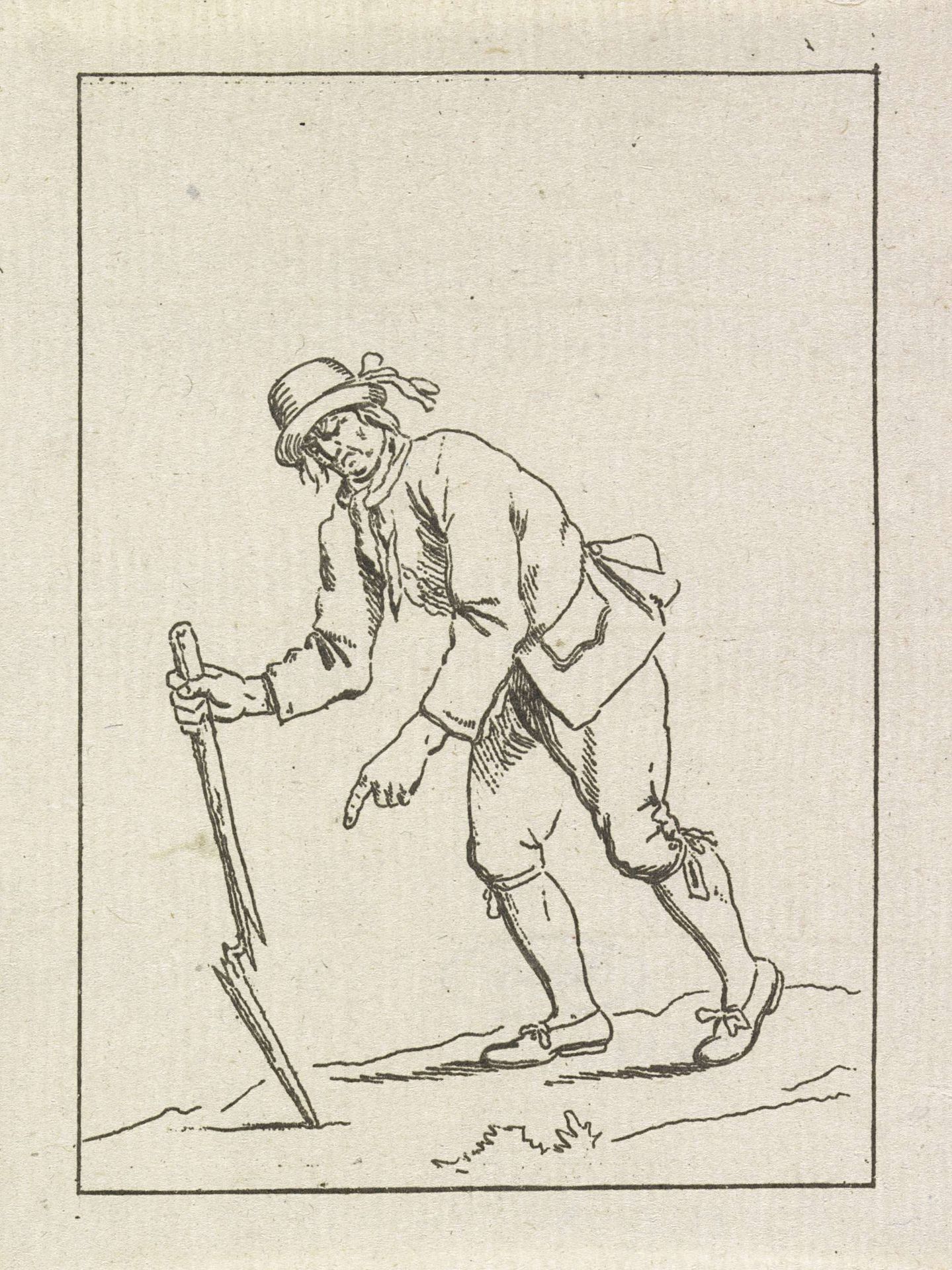 Voorover vallende man die leunt op een gebroken stok, 1796 by Pieter van Woensel