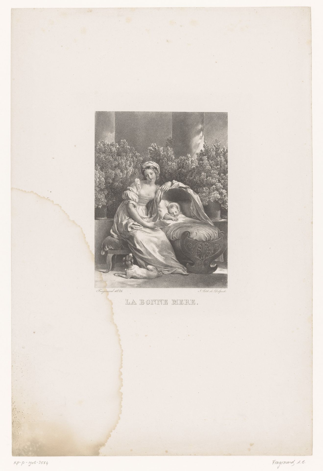 Jonge moeder met slapend kind in een wieg by Alexandre Evariste Fragonard