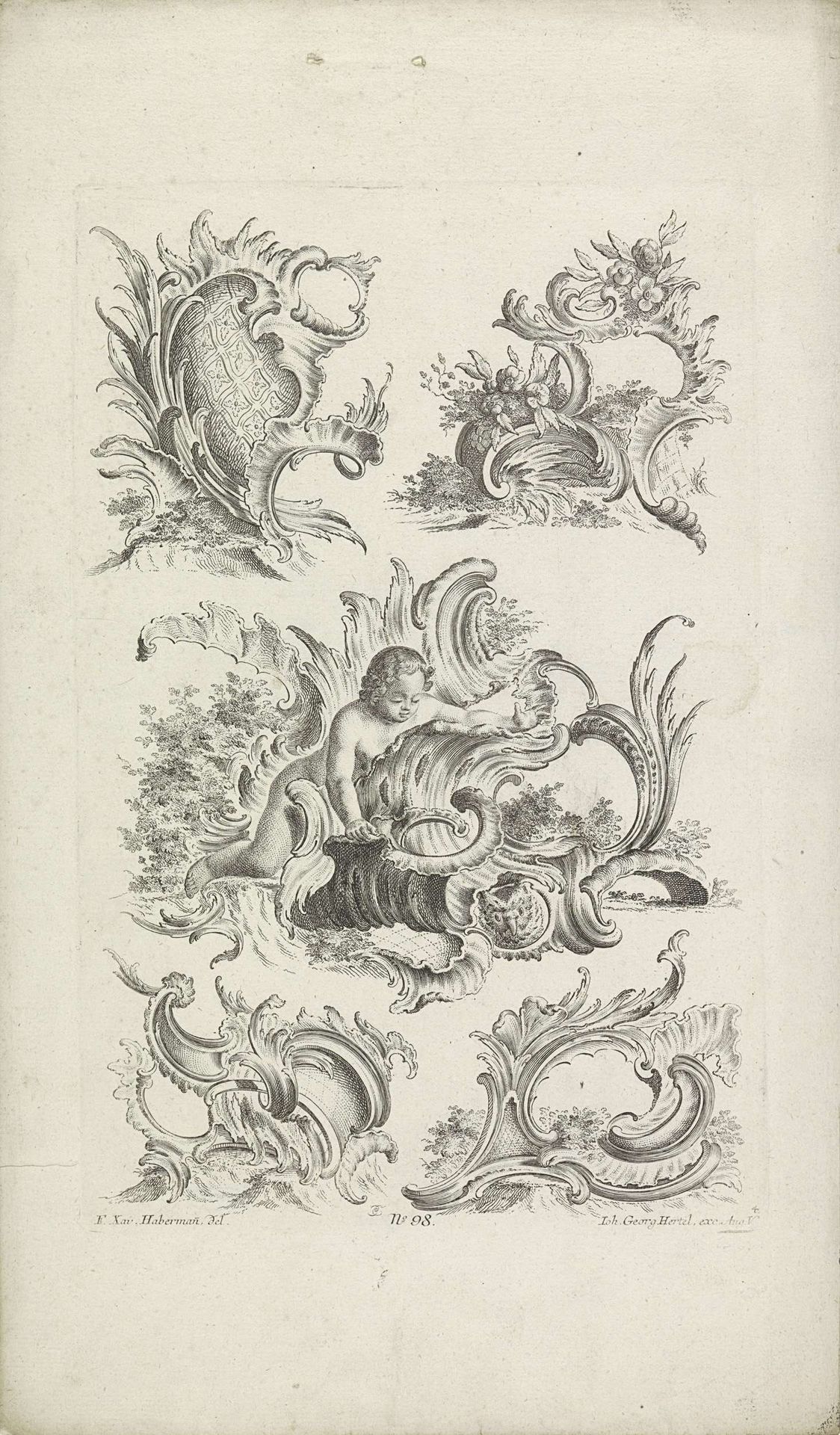 Rocailles met putto en uil by Emanuel Eichel