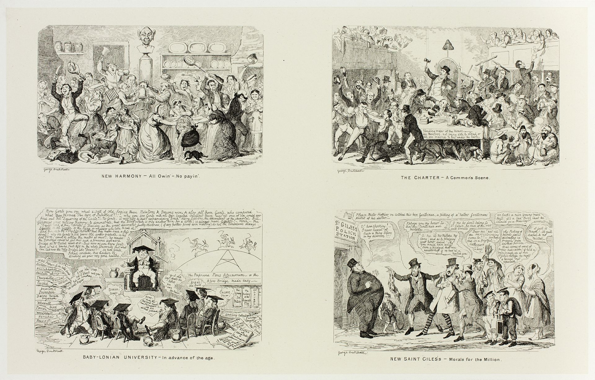 New Harmony - All Owin' No Payin' from George Cruikshank's Steel Etchings to The Comic Almanacks: 1835-1853 (top left) by George Cruikshank