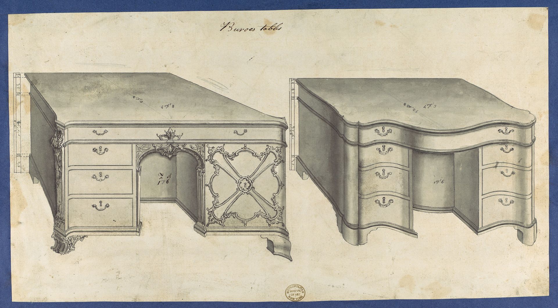 Bureau Tables, from Chippendale Drawings, Vol. II by Thomas Chippendale
