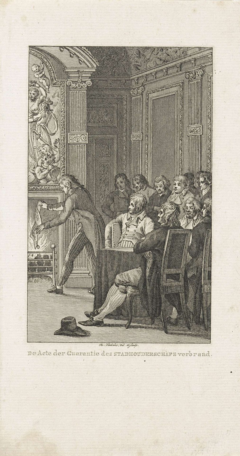 Van Laar verbrandt de Acte van Garantie, 1795 by Reinier Vinkeles