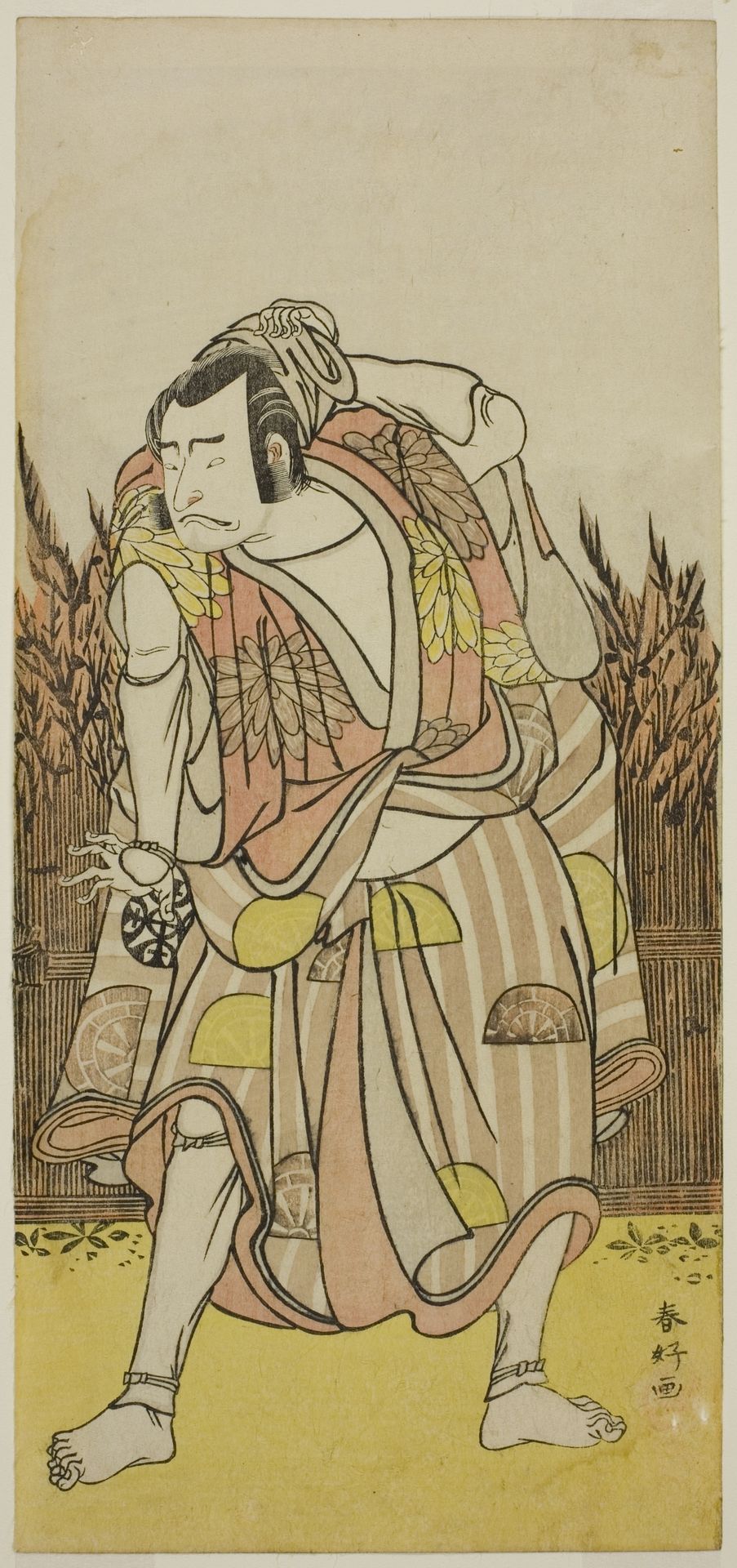 The Actor Nakamura Nakazo I as Hachiman Taro Yoshiie (?) in the Play Oshu Adachi ga Hara (?), Performed at the Nakamura Theater (?) in the Fourth Month, 1775 (?) by Katsukawa Shunkō