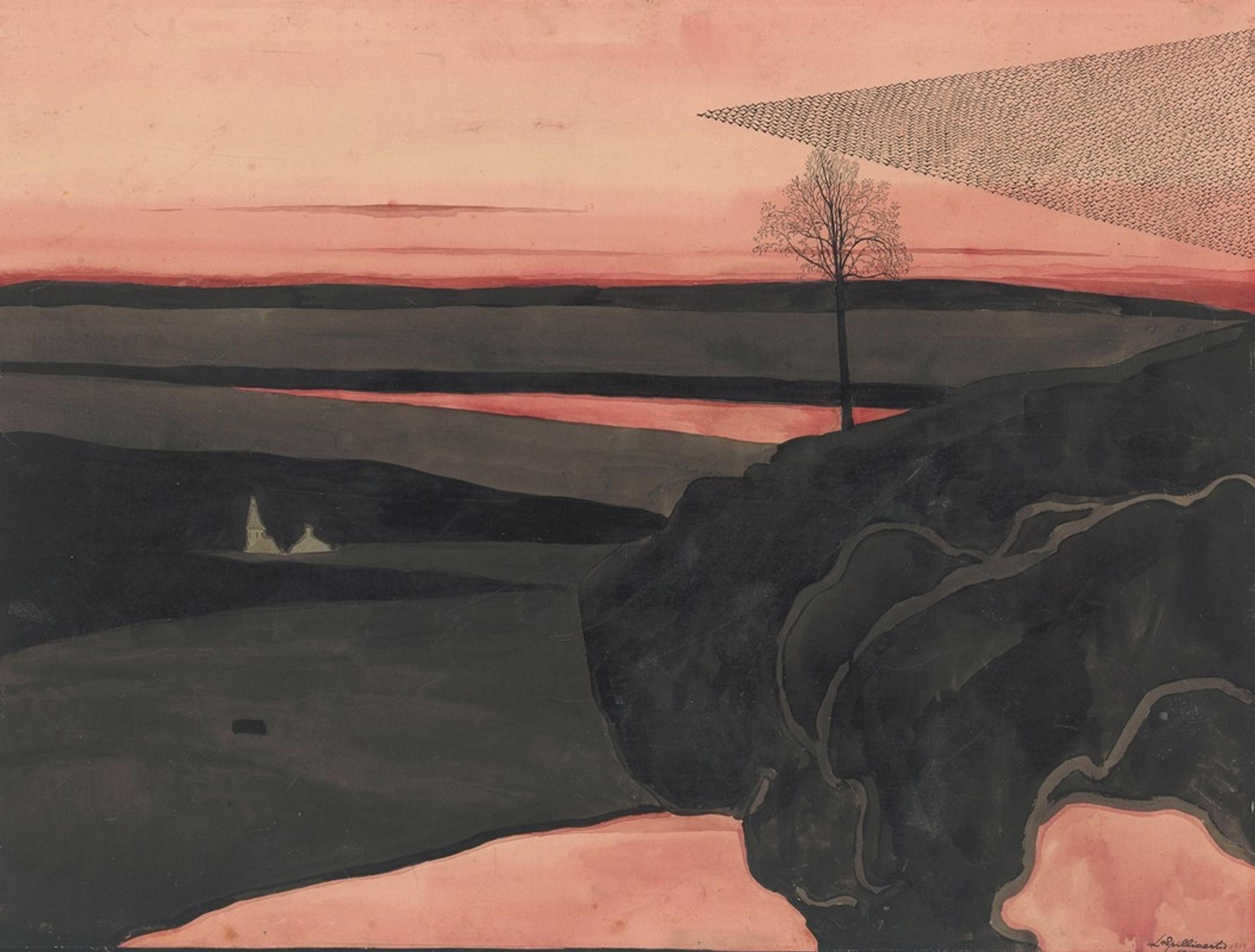 Landscape under a Red Evening Glow with Migratory Birds by Léon Spilliaert