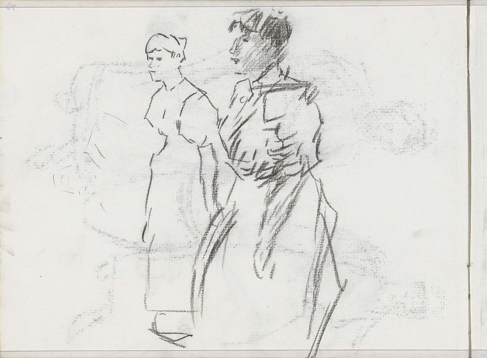 Twee staande vrouwen, in profiel by Isaac Israels