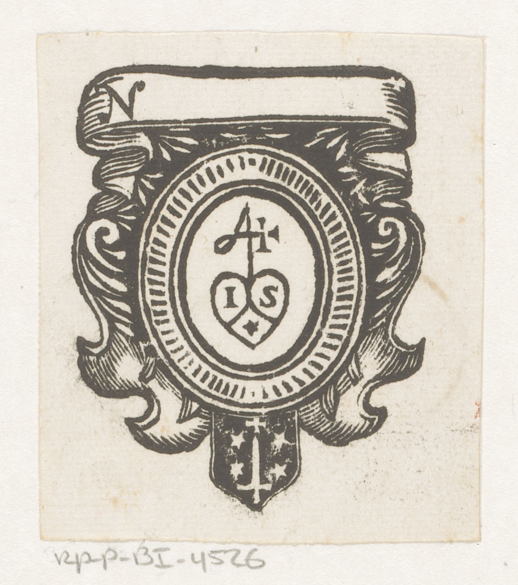 Vignet met een monogram en het wapen van de stad Haarlem by Anonymous