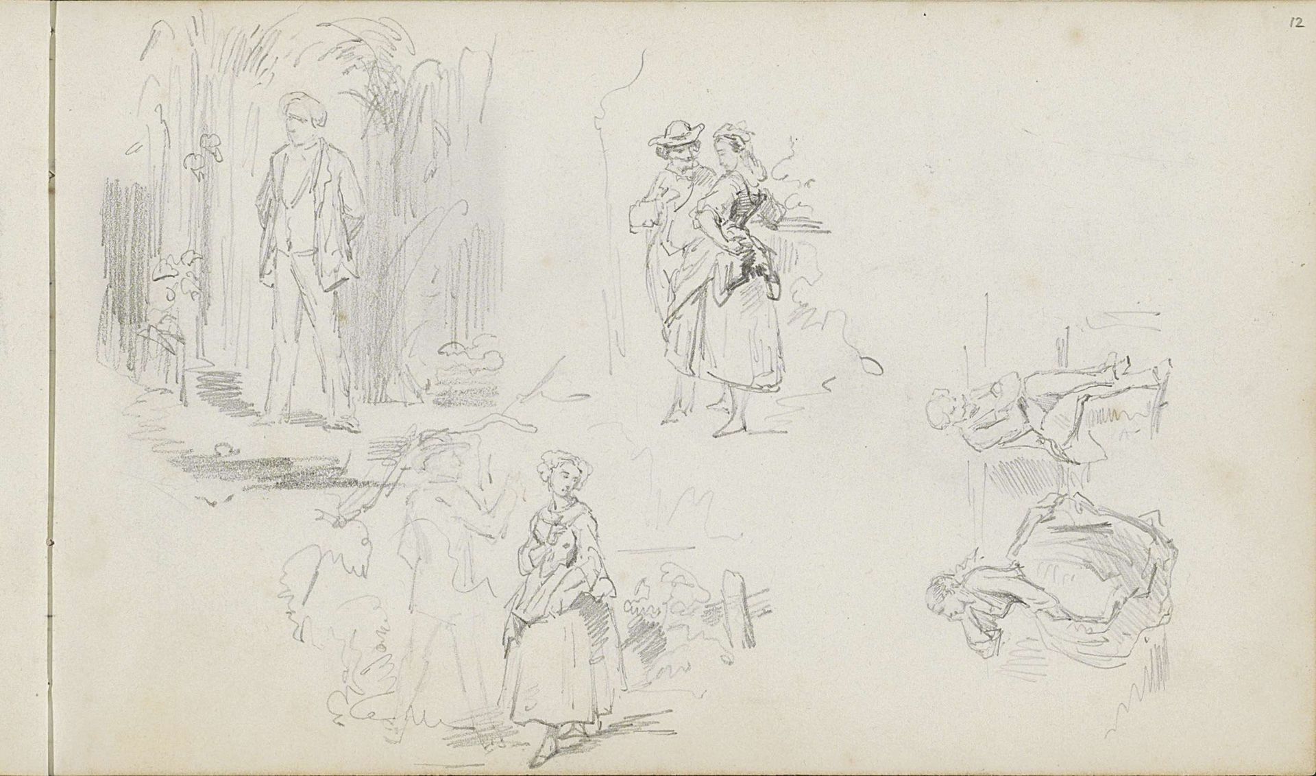 Studieblad met liefdesparen en een staande man by Charles Rochussen