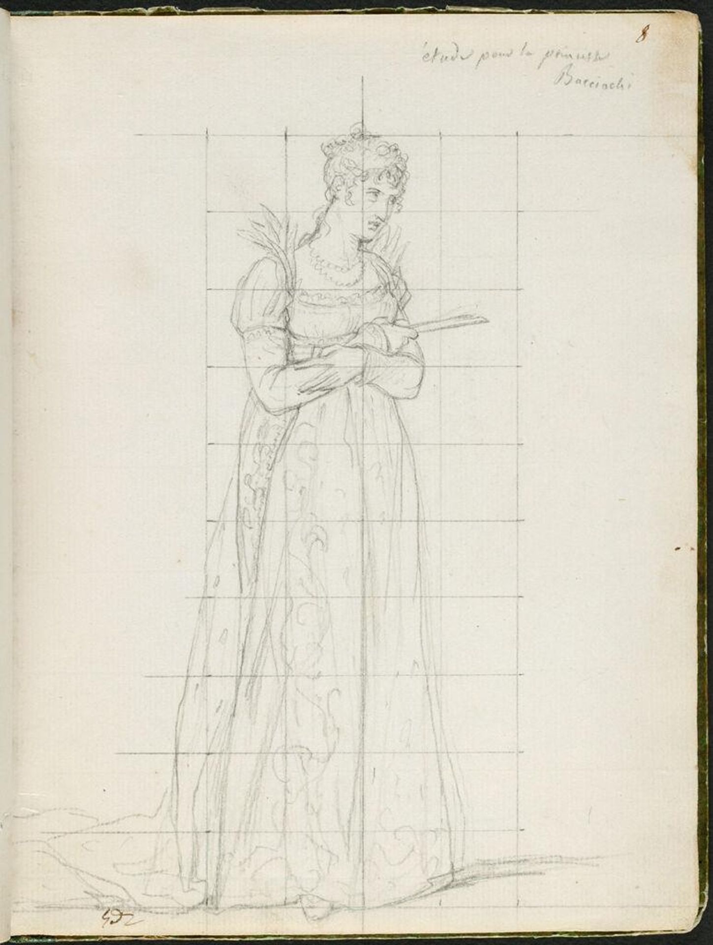 Elisa Bonaparte, the Princess Bacciochi, Princess of Lucca and Piombino; verso: Faint Sketch of MarÃ©chal Berthier Holding the Imperial Orb of Charlemagne by Jacques-Louis David
