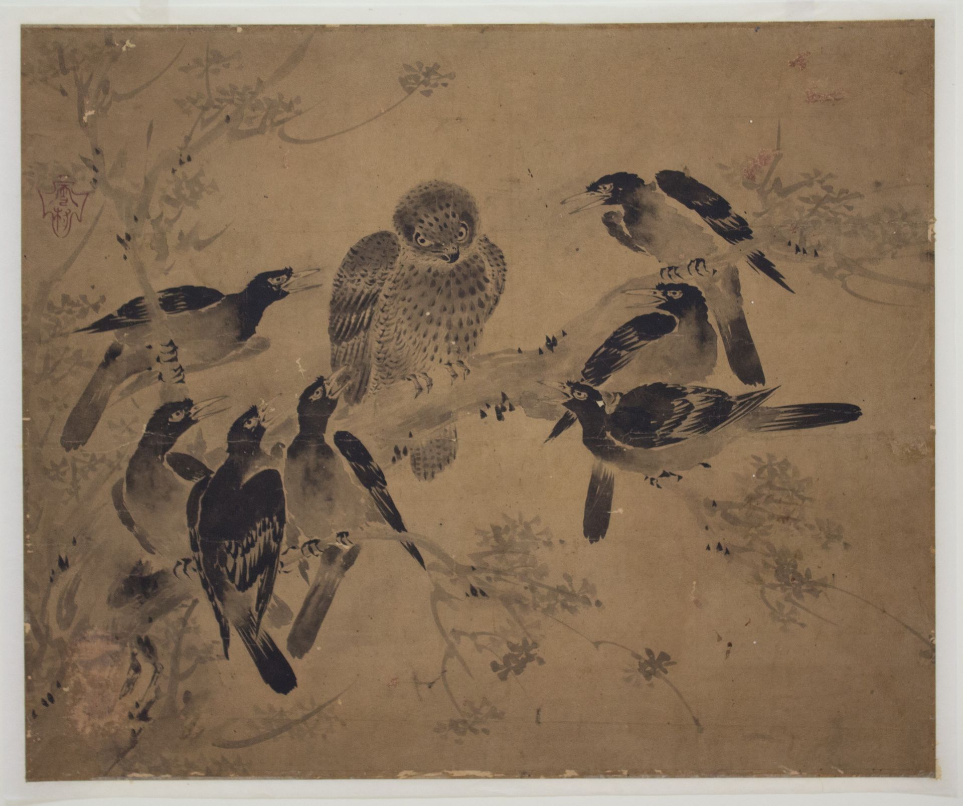 Mynah Birds Attacking an Owl by Sesson Shūkei 雪村周継