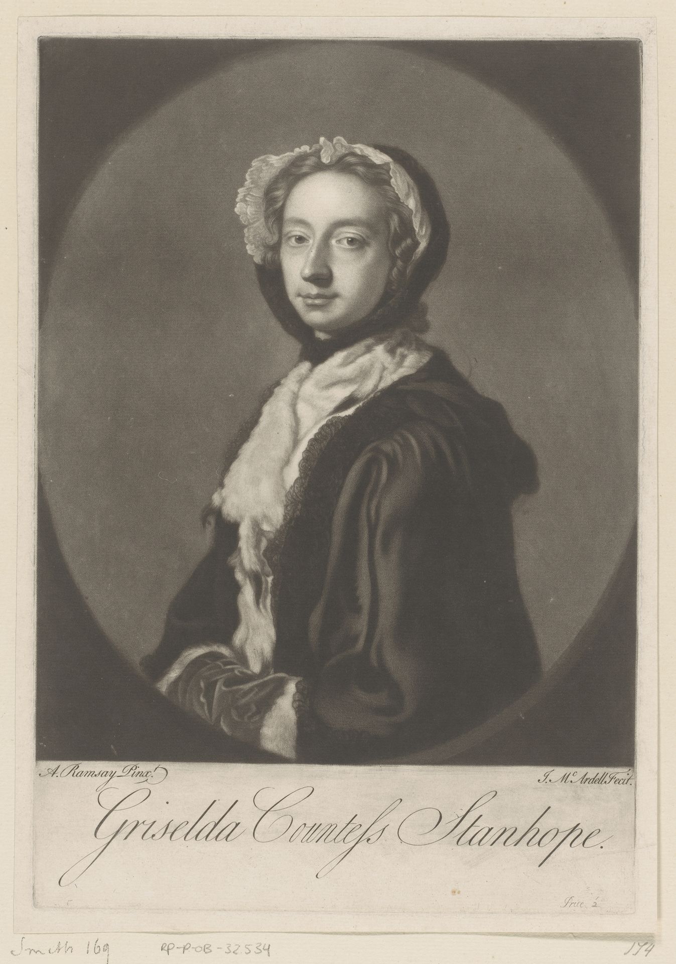 Portret van Grizel Stanhope by James McArdell