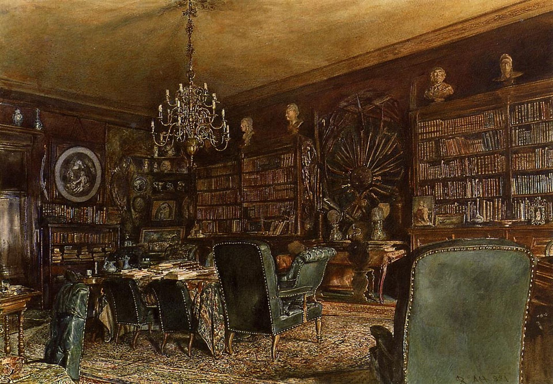 The Library of the Palais Lanckoronski, Vienna by Rudolf von Alt