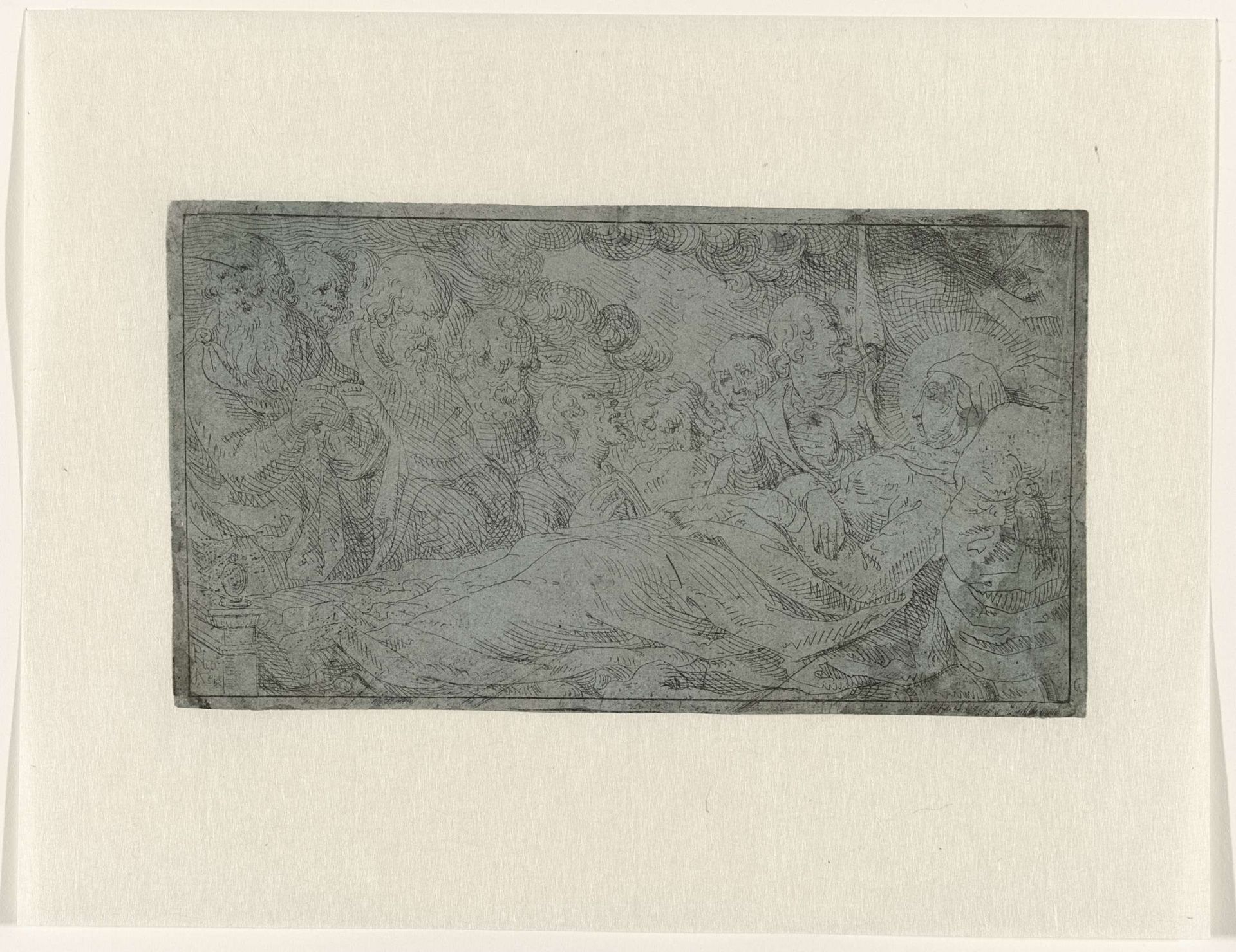Maria op haar sterfbed omringd door rouwende volgelingen by Pieter Feddes van Harlingen
