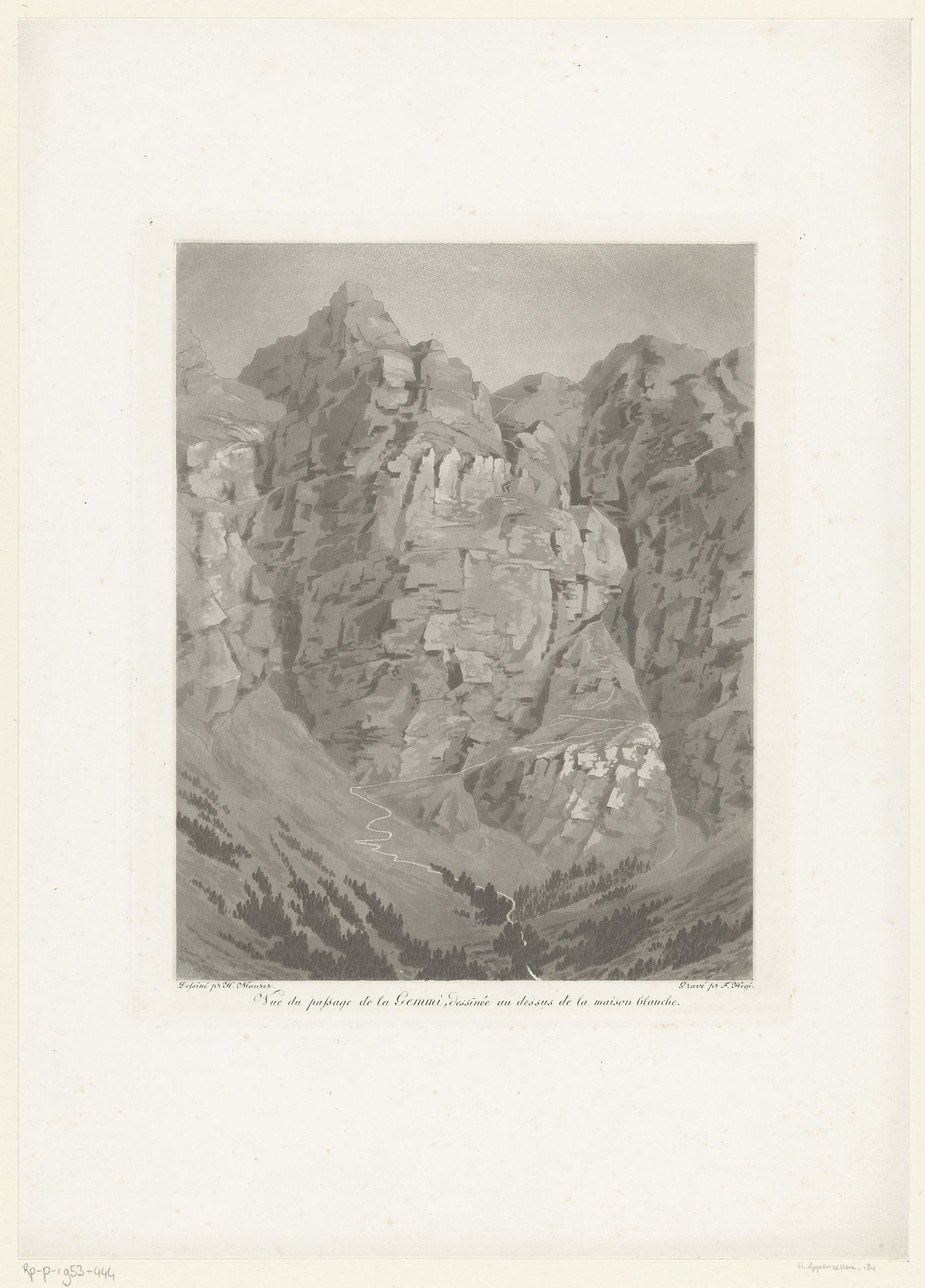 Gezicht op de Gemmipas by Franz Hegi